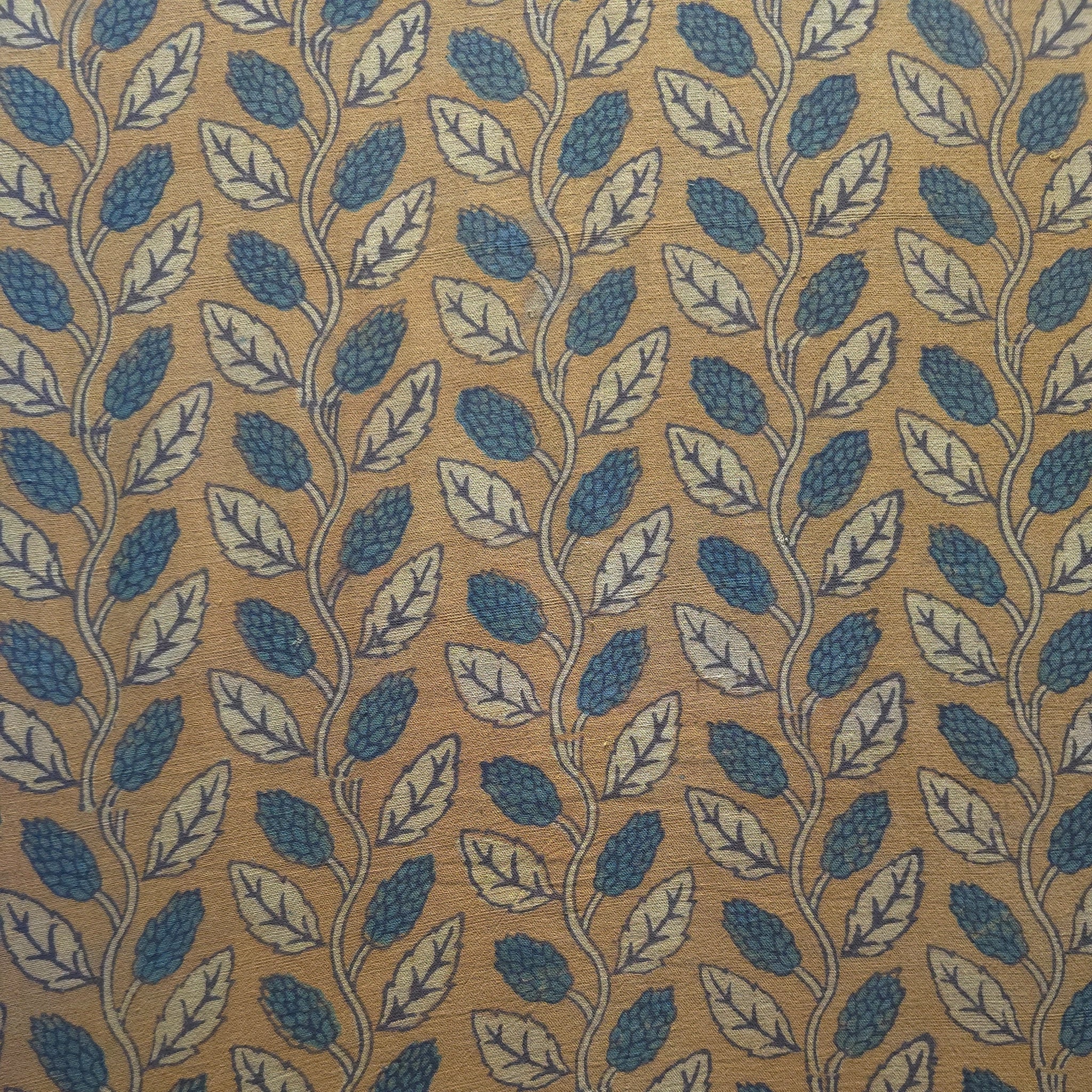 Brown Floral Natural Dyed Ajrakh Hand Block Print Pure Handloom Organic Cotton Fabric