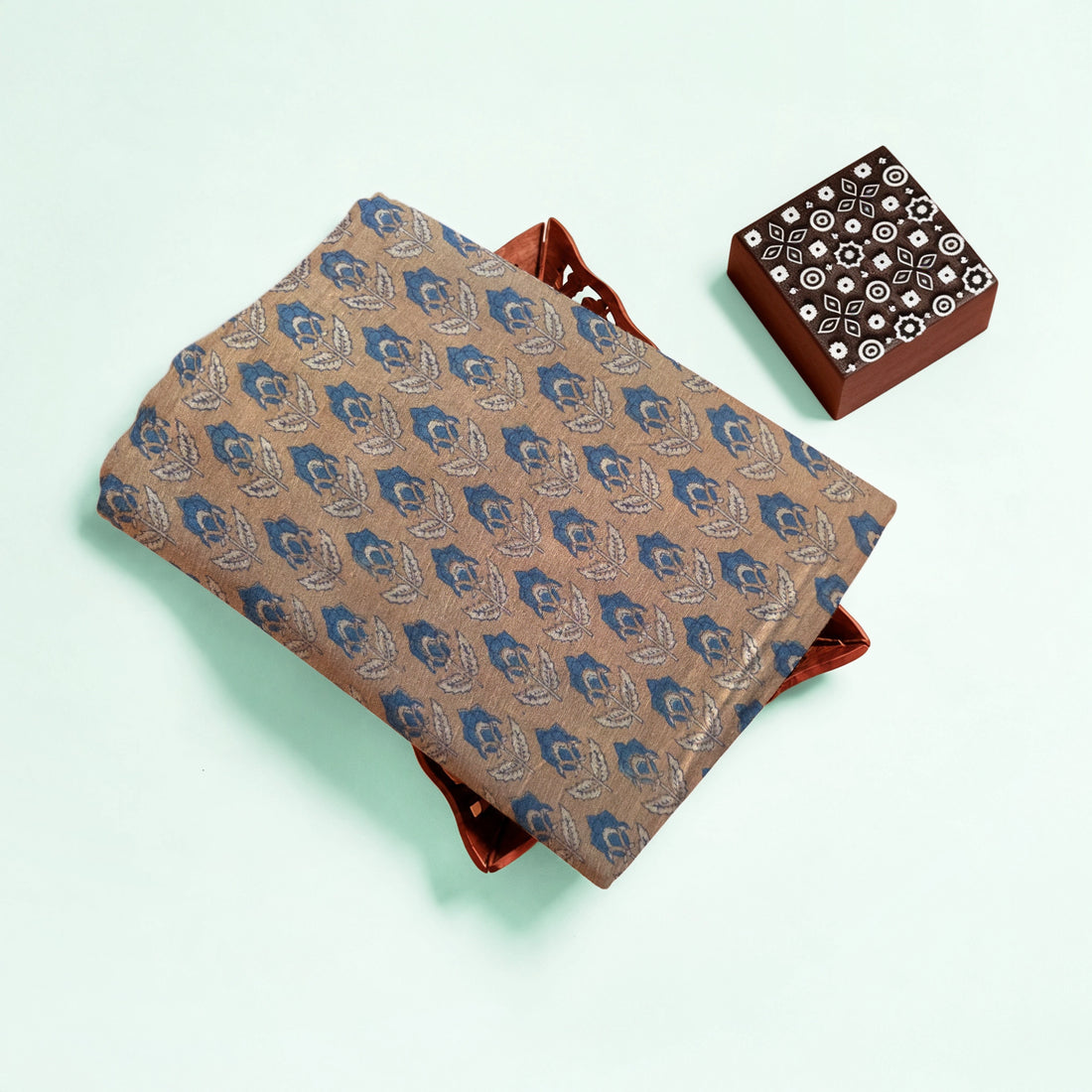 Brown Flower Buti Natural Dyed Ajrakh Hand Block Print Lilen Fabric
