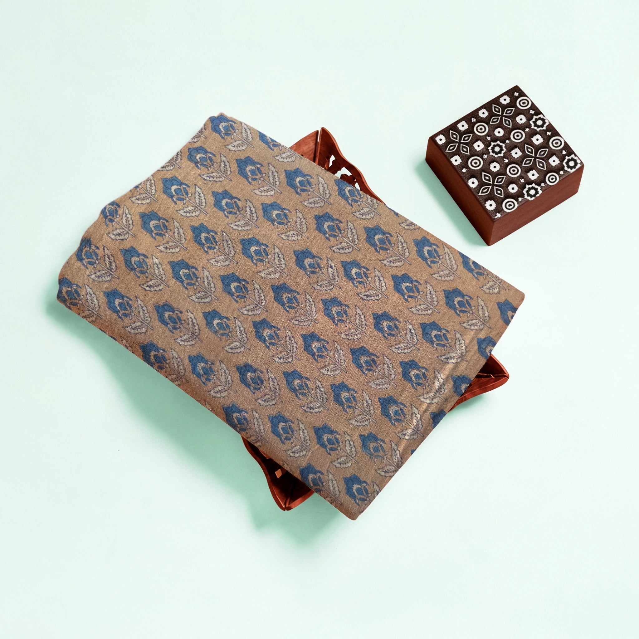 Brown Flower Buti Natural Dyed Ajrakh Hand Block Print Lilen Fabric