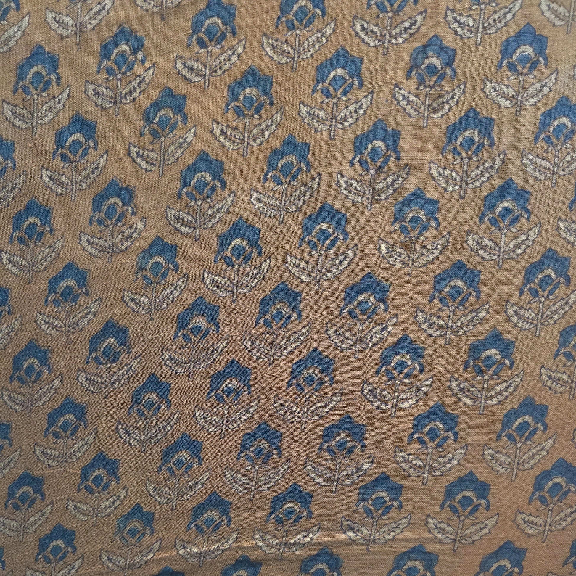 Brown Flower Buti Natural Dyed Ajrakh Hand Block Print Lilen Fabric