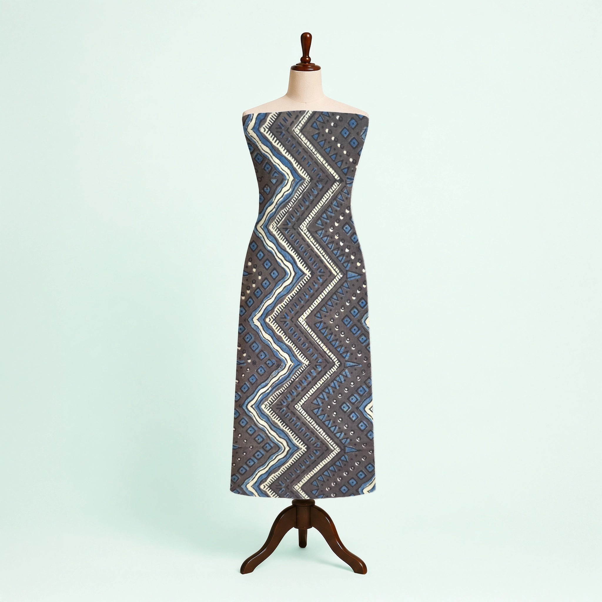 Dark Purple Zigzag Natural Dyed Ajrakh Hand Block Print Cotton Fabric