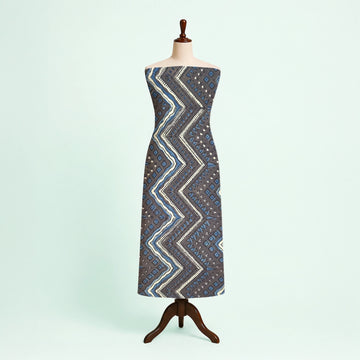 Dark Purple Zigzag Natural Dyed Ajrakh Hand Block Print Cotton Fabric