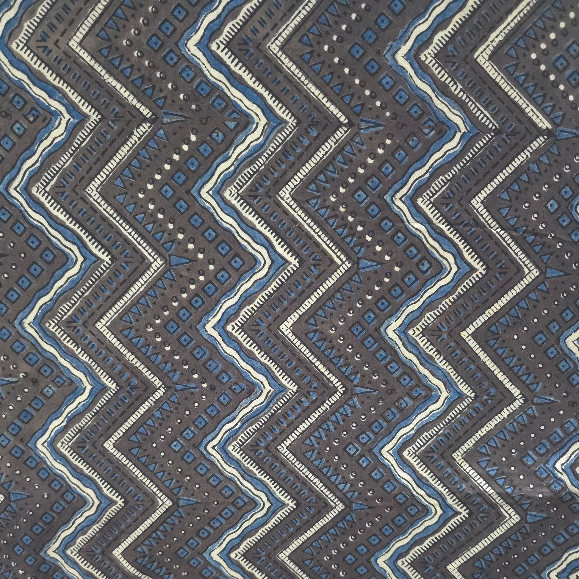 Dark Purple Zigzag Natural Dyed Ajrakh Hand Block Print Cotton Fabric