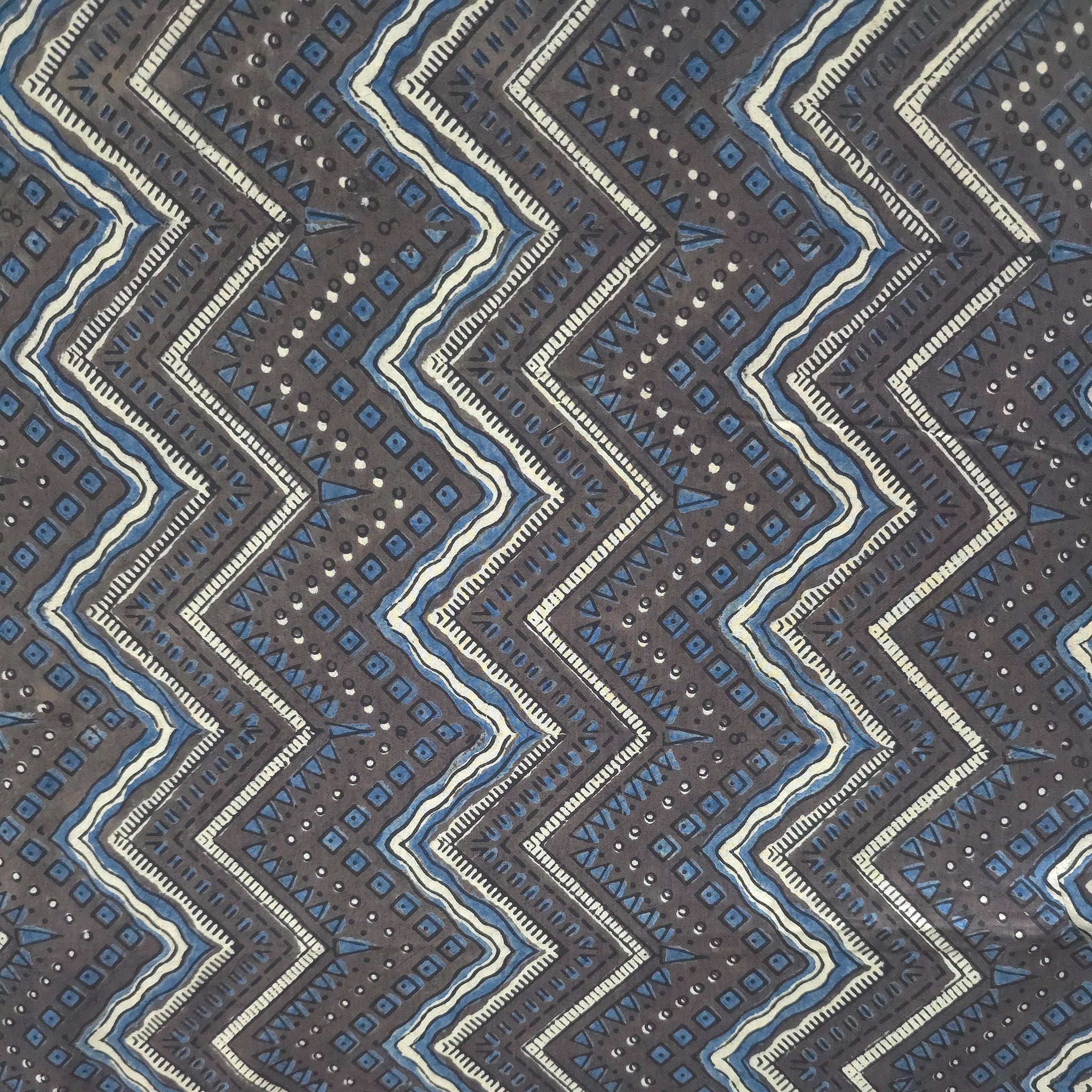 Dark Purple Zigzag Natural Dyed Ajrakh Hand Block Print Cotton Fabric