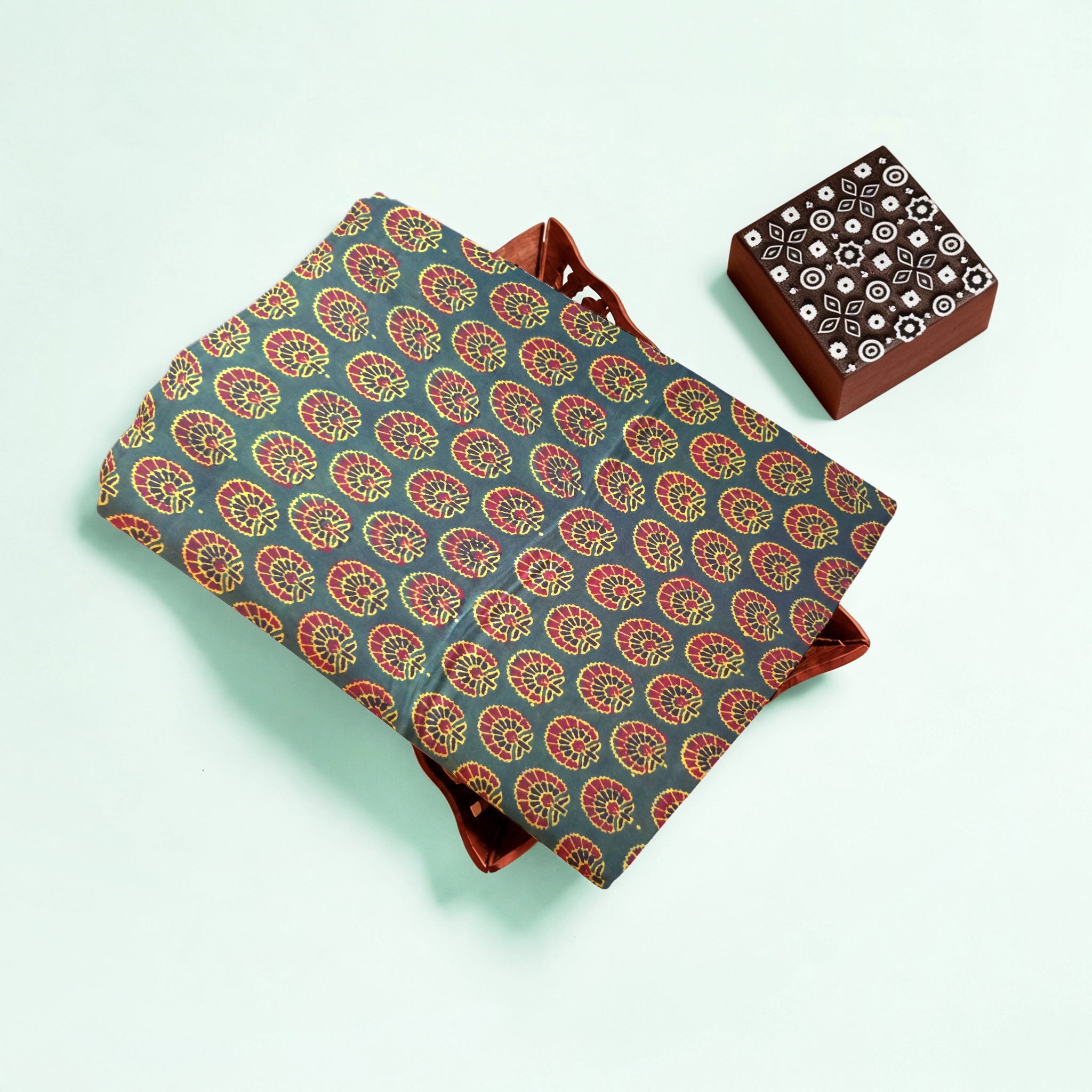 Green Buti Natural Dyed Ajrakh Hand Block Print Modal Fabric
