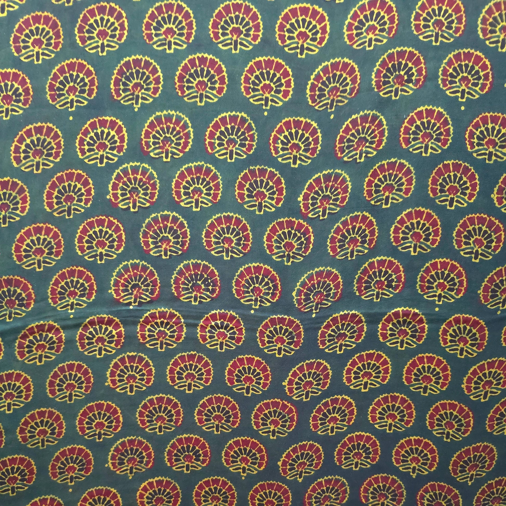Green Buti Natural Dyed Ajrakh Hand Block Print Modal Fabric