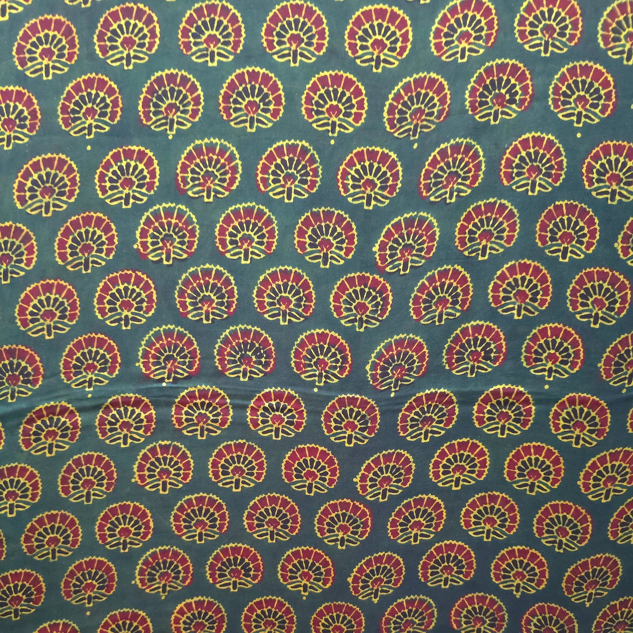 Green Buti Natural Dyed Ajrakh Hand Block Print Modal Fabric