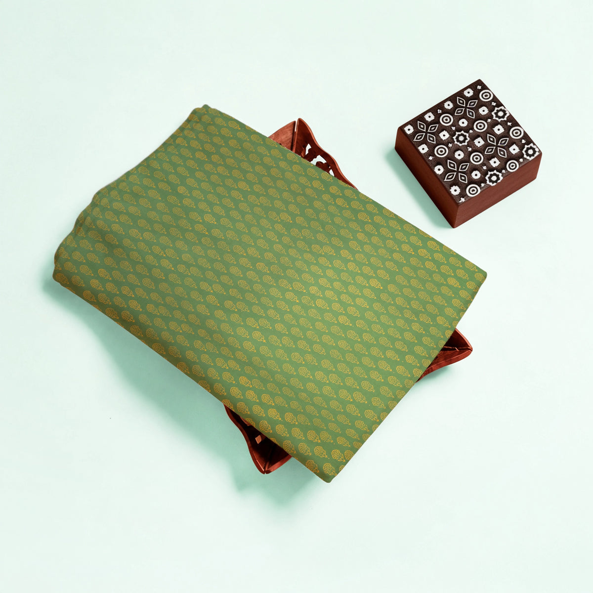 Green Buti Kutch Hand Block Print Pure cotton Fabric 2