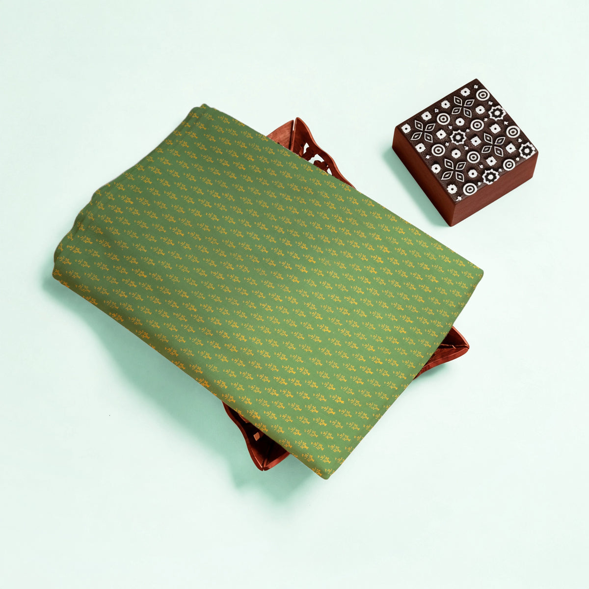 Green Buti Kutch Hand Block Print Pure cotton Fabric 3