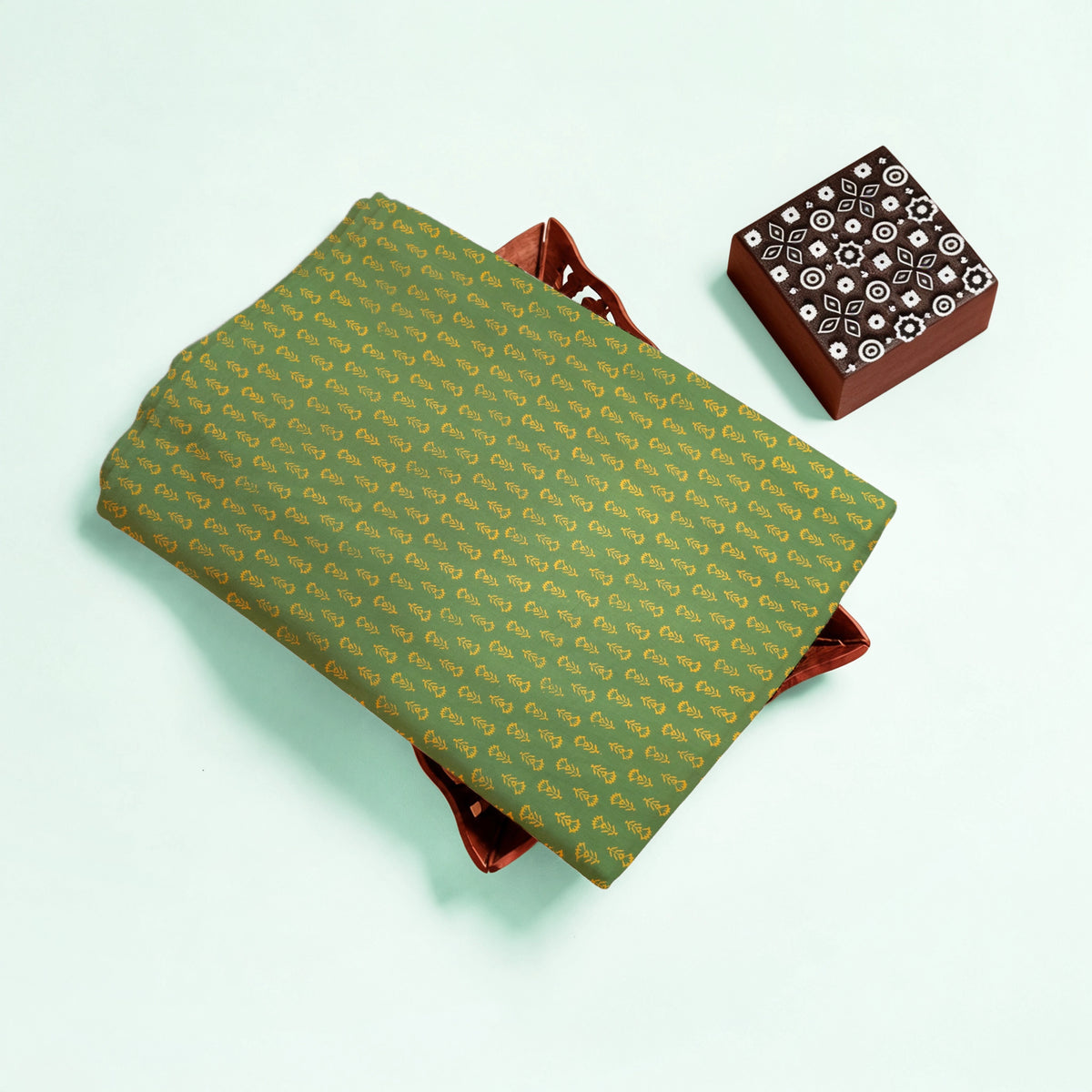Green Buti Kutch Hand Block Print Pure cotton Fabric 4
