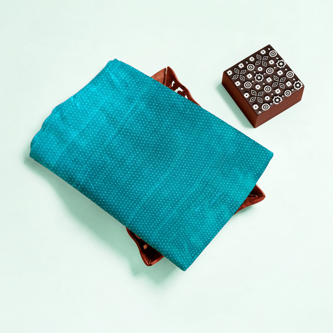 Green Dotted Handloom Mashru Silk Fabric
