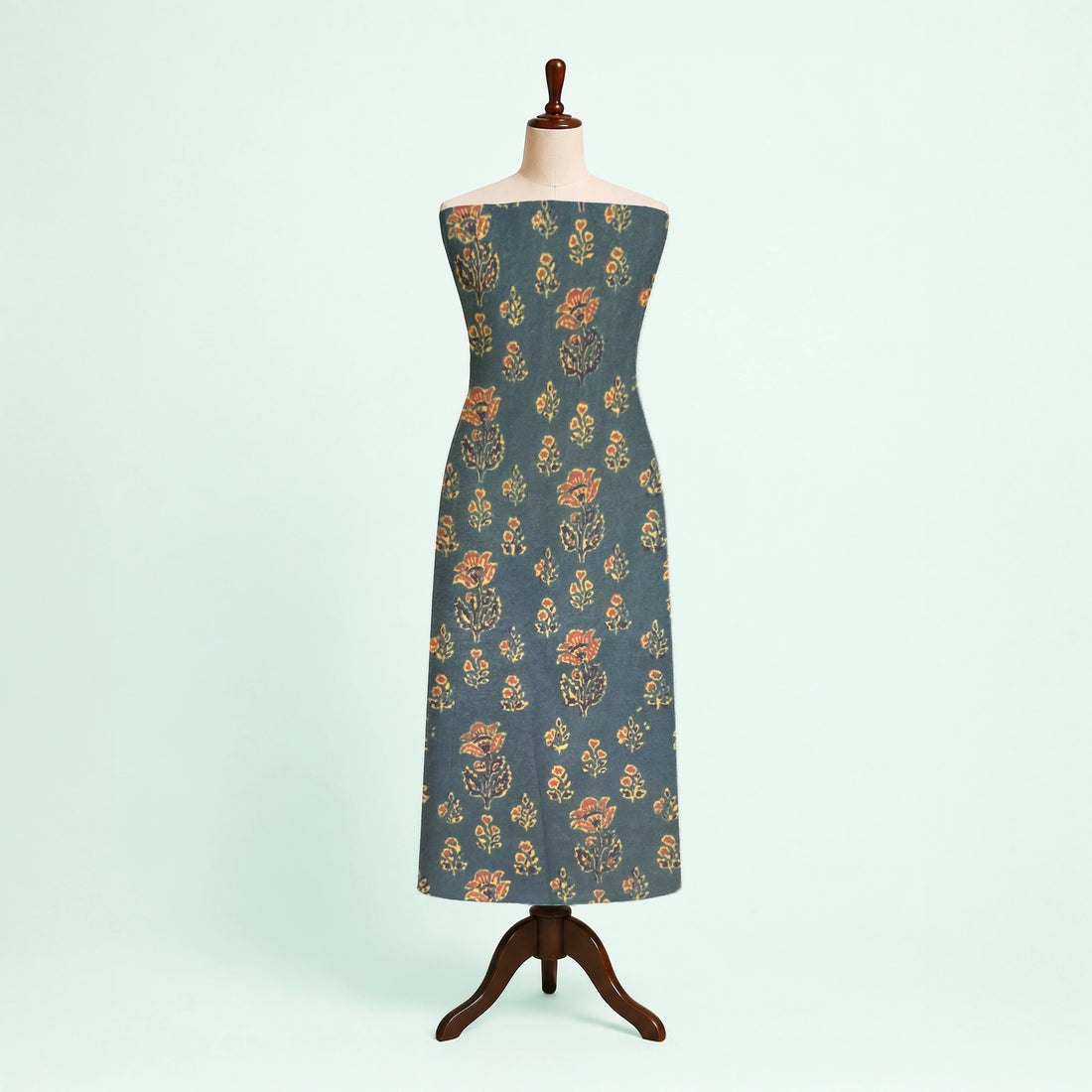 Green Floral Buti Natural Dyed Ajrakh Hand Block Print Cotton Fabric