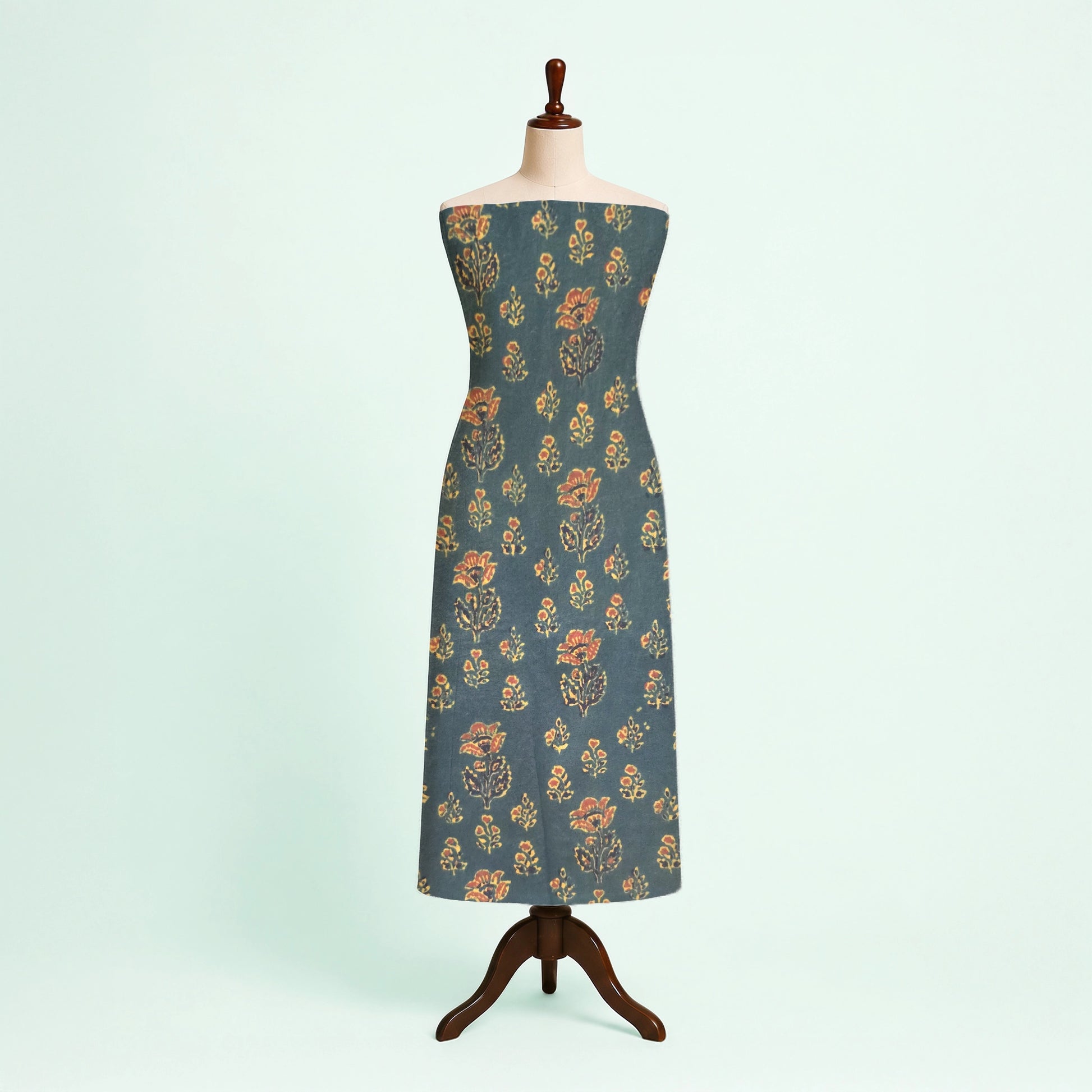 Green Floral Buti Natural Dyed Ajrakh Hand Block Print Cotton Fabric