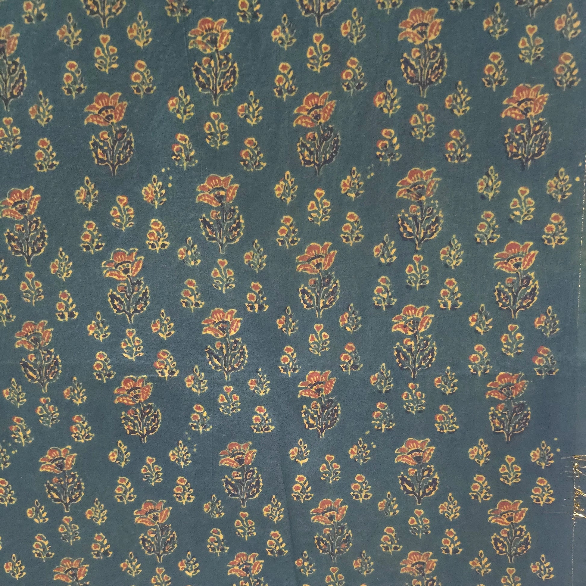 Green Floral Buti Natural Dyed Ajrakh Hand Block Print Cotton Fabric