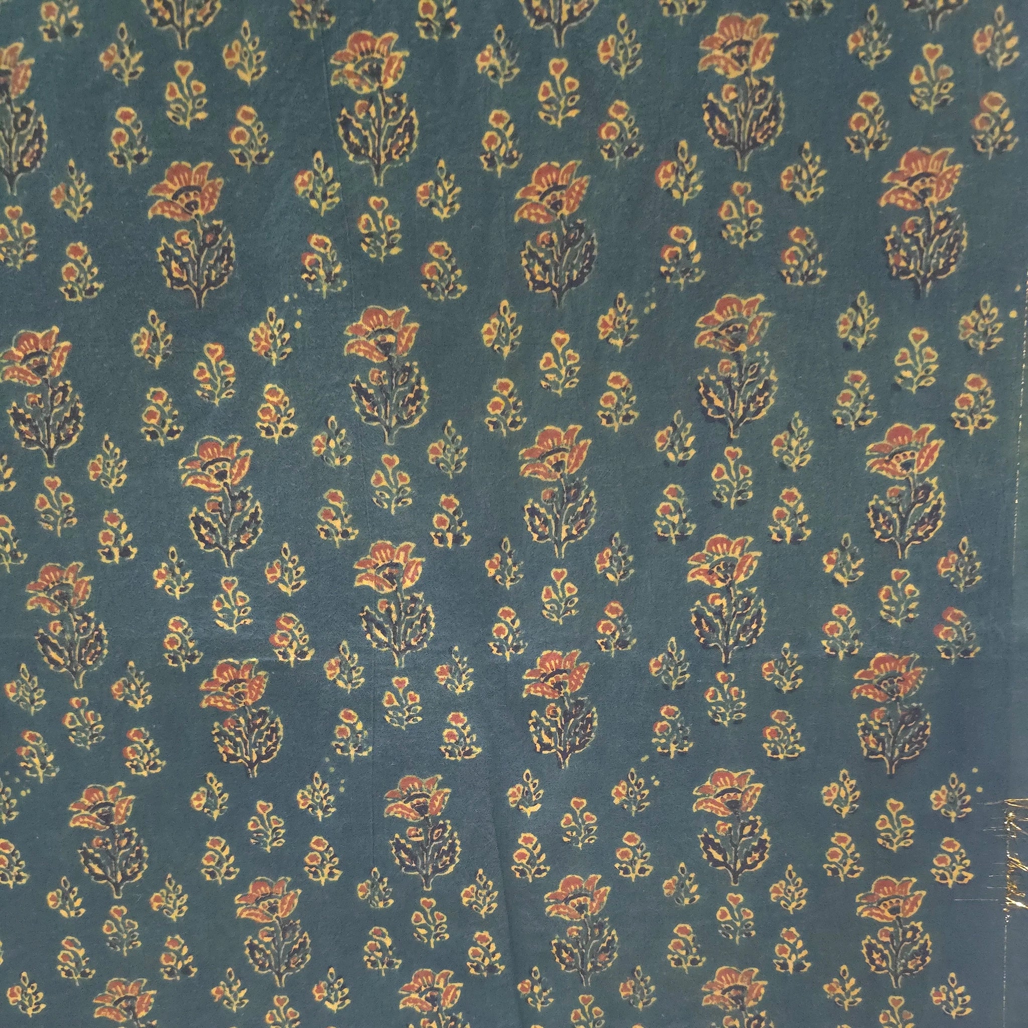 Green Floral Buti Natural Dyed Ajrakh Hand Block Print Cotton Fabric