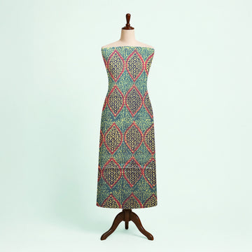 Green Geometric Natural Dyed Ajrakh Hand Block Print Modal Fabric