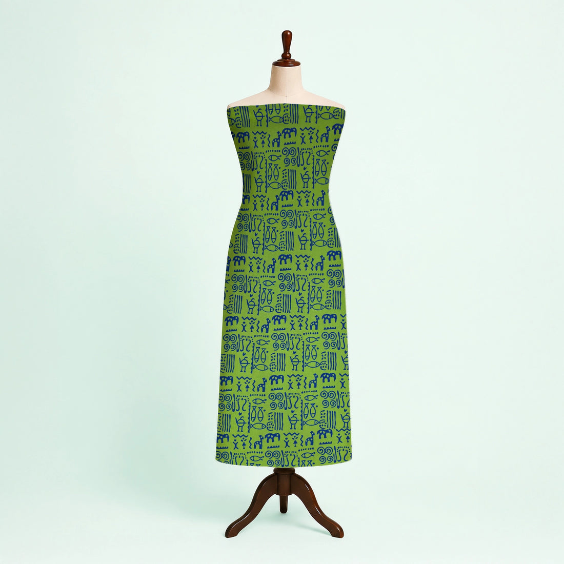 Green Geometric Kutch Hand Block Print Pure cotton Fabric