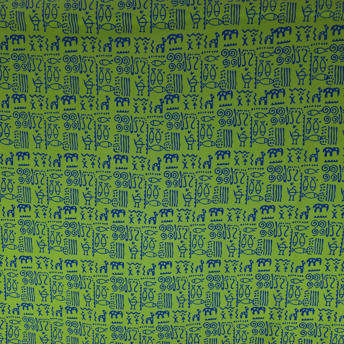 Green Geometric Kutch Hand Block Print Pure cotton Fabric