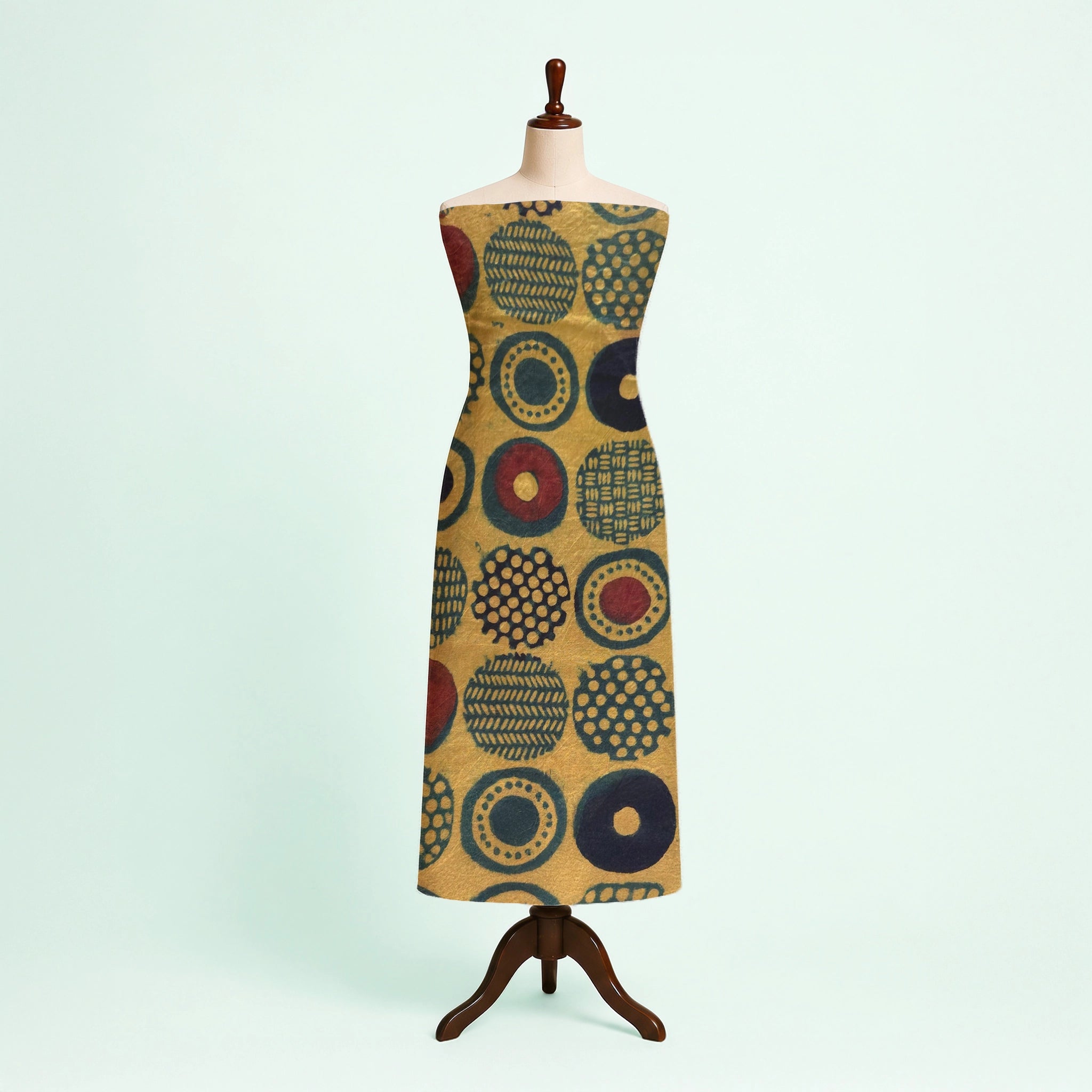 Green Geometric Natural Dyed Ajrakh Hand Block Print Cotton Fabric