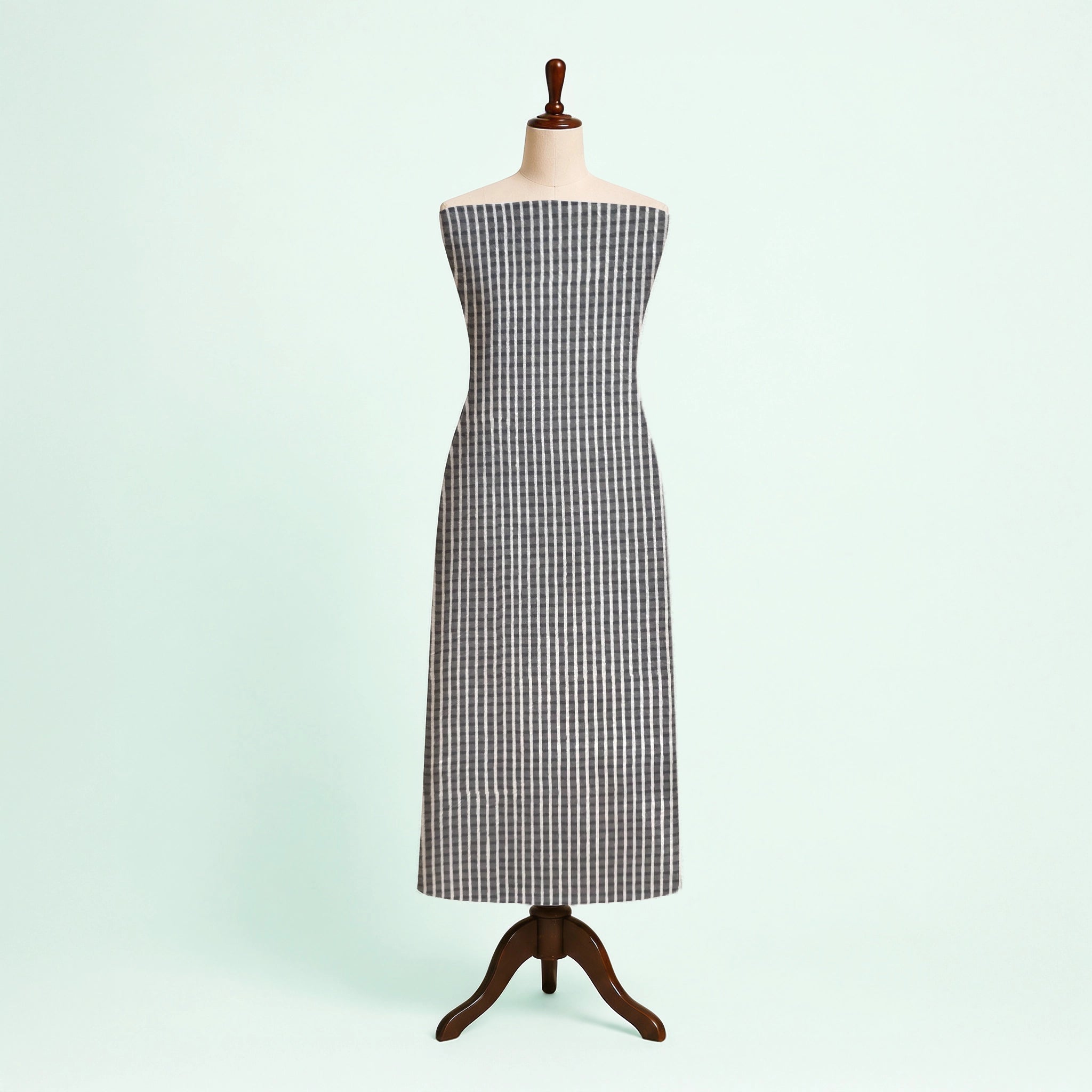 Grey Checks Natural Dyed Ajrakh Hand Block Print Cotton Fabric