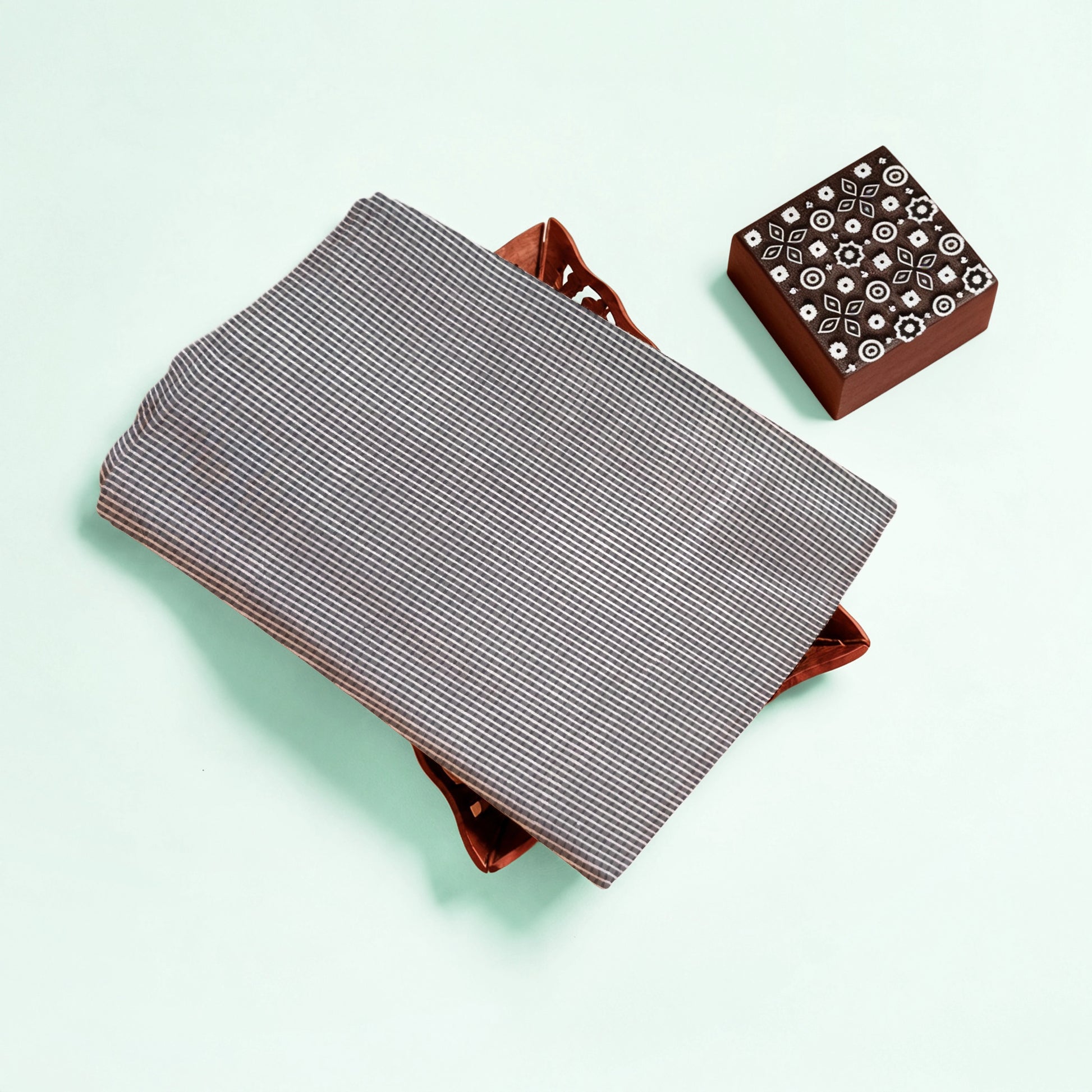 Grey Checks Natural Dyed Ajrakh Hand Block Print Cotton Fabric