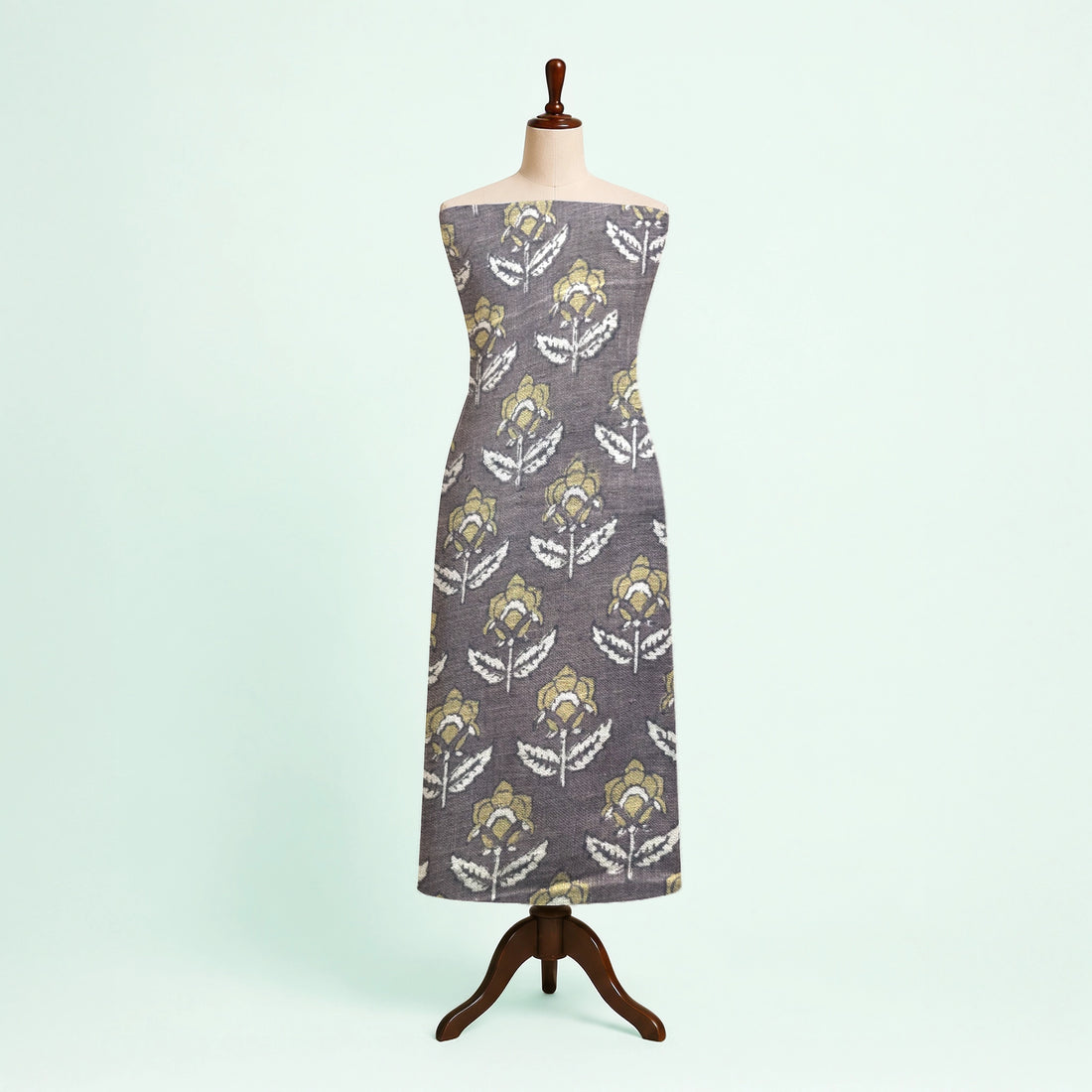 Grey Flower Buti Natural Dyed Ajrakh Hand Block Print Lilen Fabric