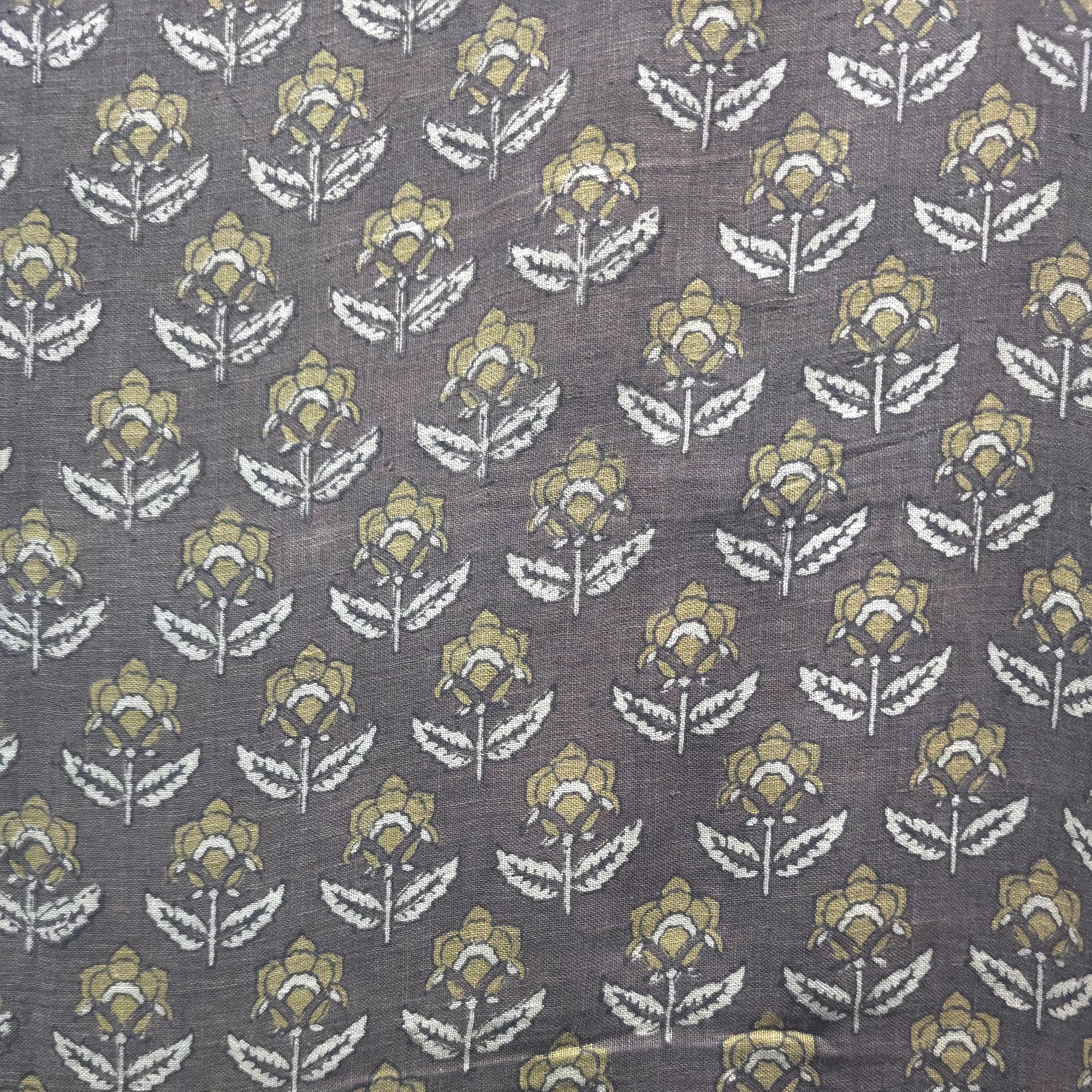 Grey Flower Buti Natural Dyed Ajrakh Hand Block Print Lilen Fabric