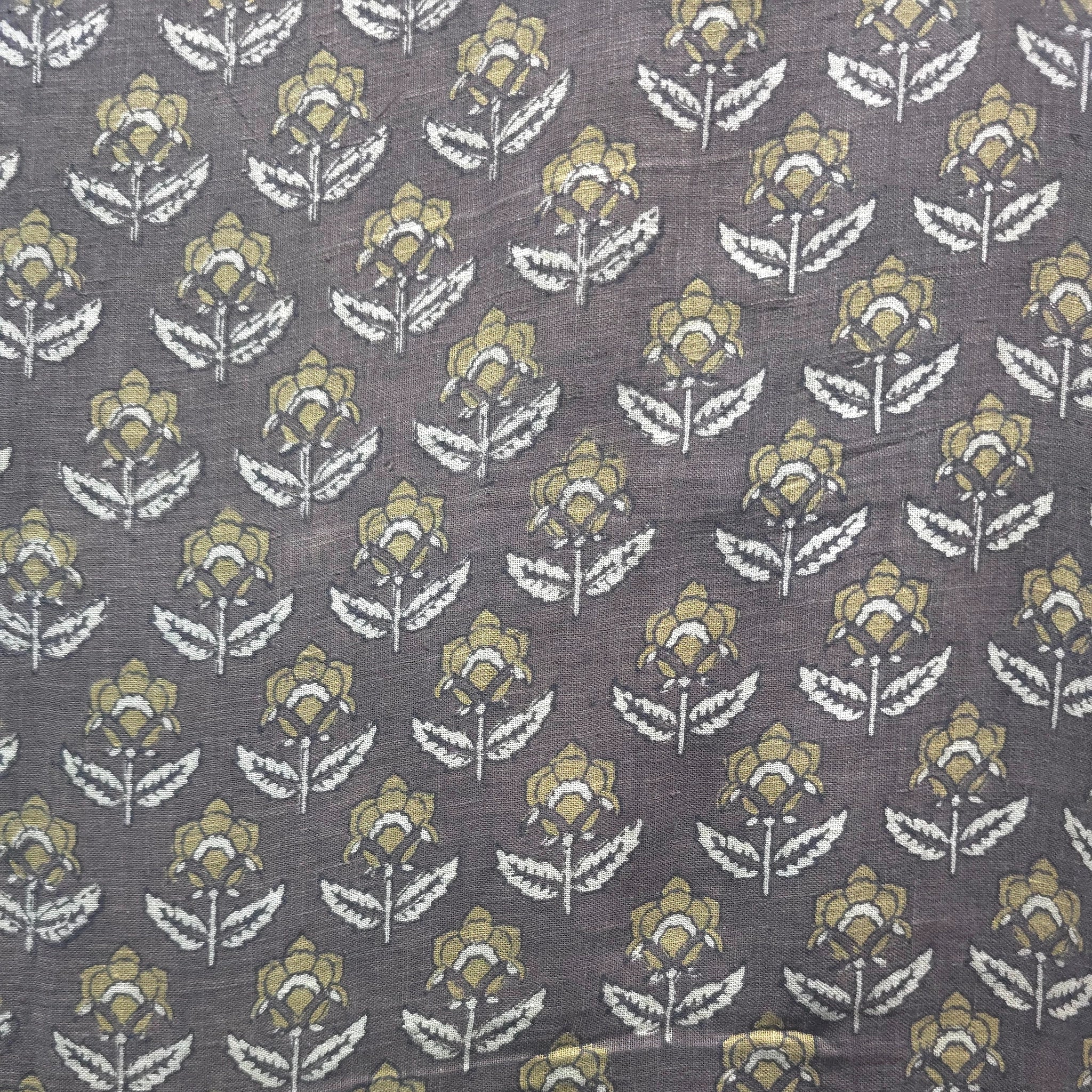 Grey Flower Buti Natural Dyed Ajrakh Hand Block Print Lilen Fabric