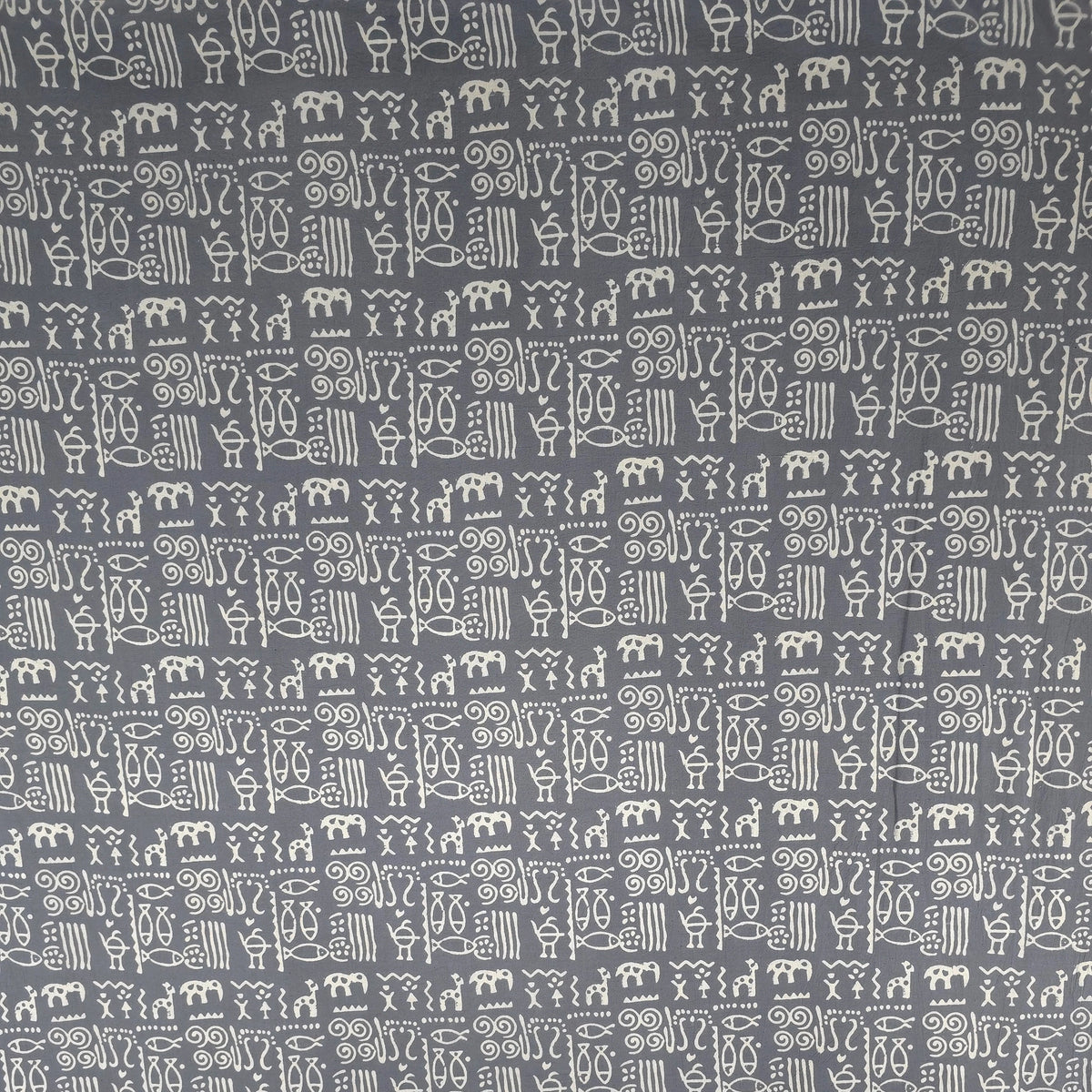 Grey Geometric Kutch Hand Block Print Pure cotton Fabric 3
