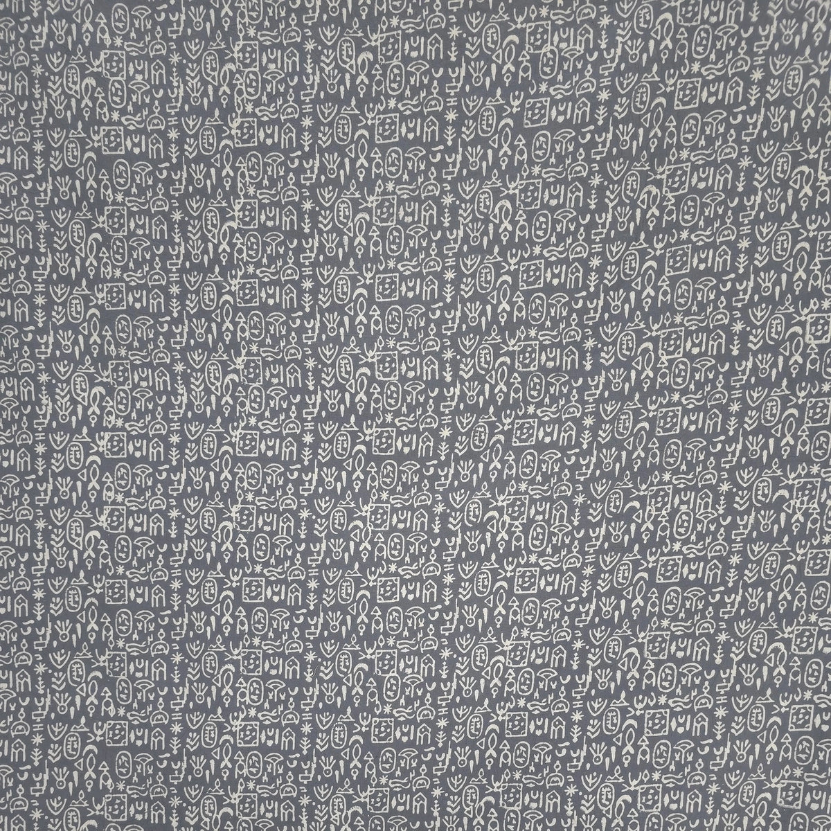 Grey Geometric Kutch Hand Block Print Pure cotton Fabric