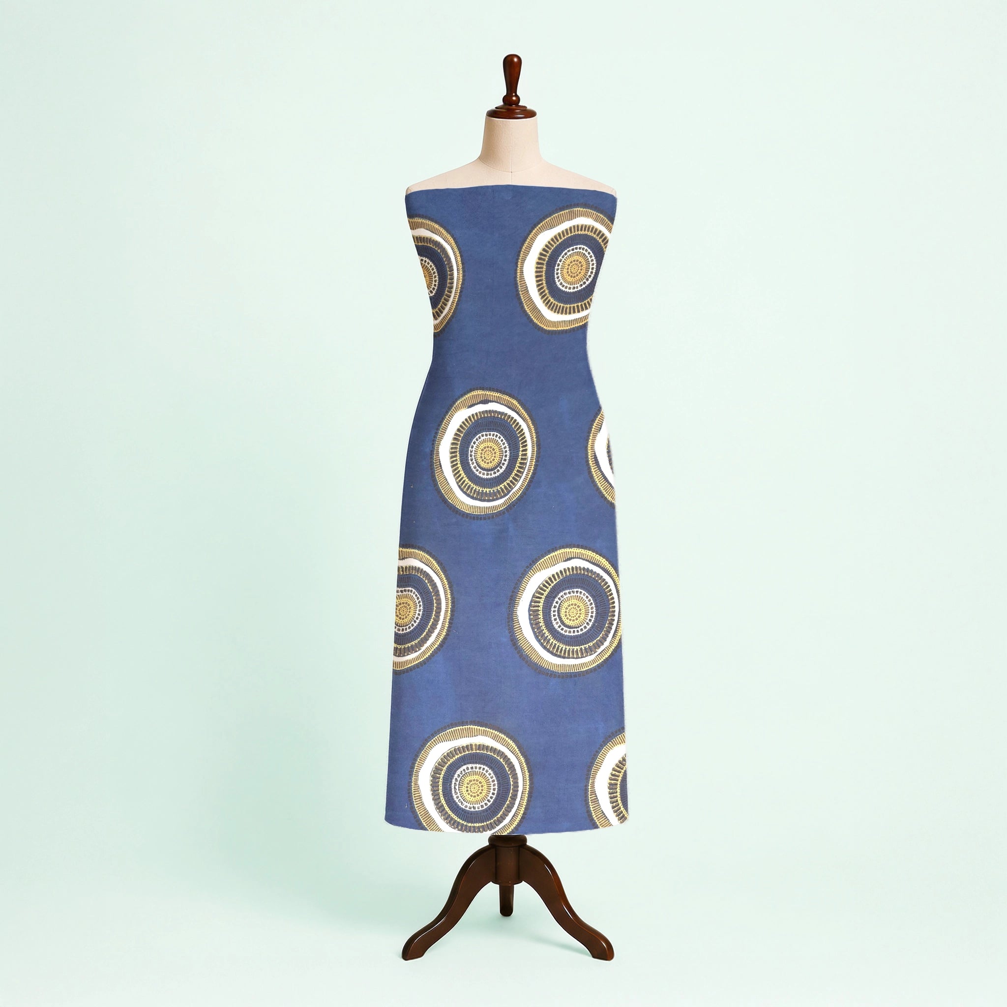 Indigo Big Circle Natural Dyed Ajrakh Hand Block Print Cotton Fabric