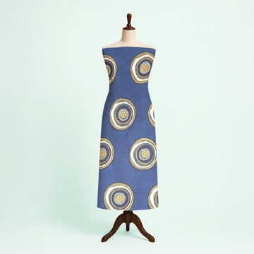 Indigo Big Circle Natural Dyed Ajrakh Hand Block Print Cotton Fabric