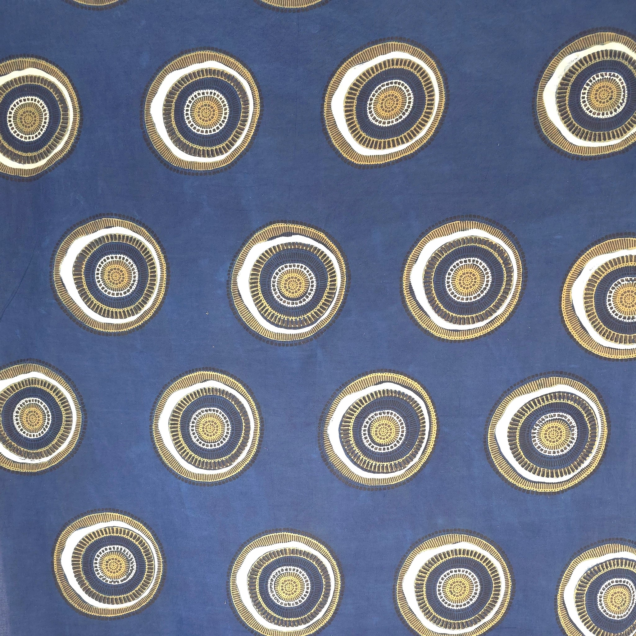 Indigo Big Circle Natural Dyed Ajrakh Hand Block Print Cotton Fabric