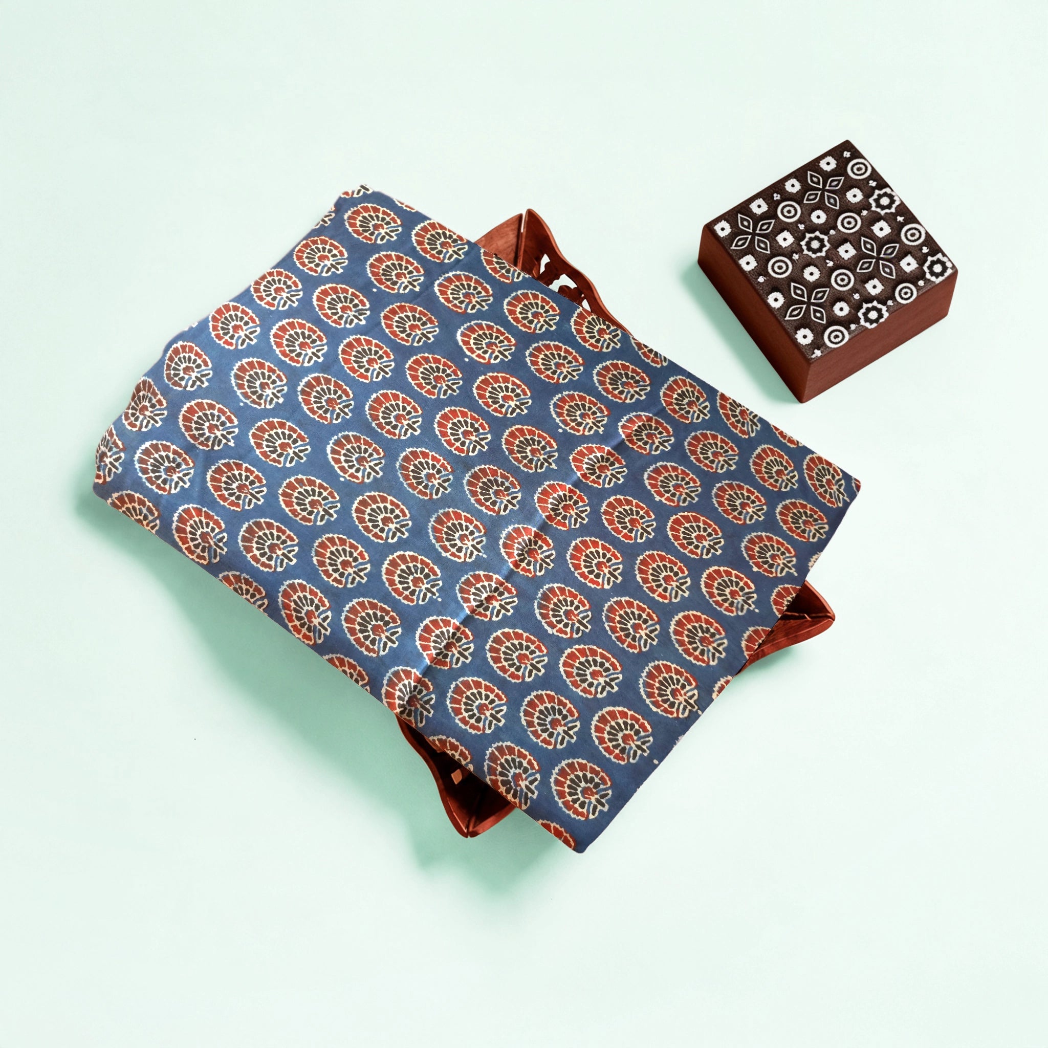 Indigo Buti Natural Dyed Ajrakh Hand Block Print Modal Fabric
