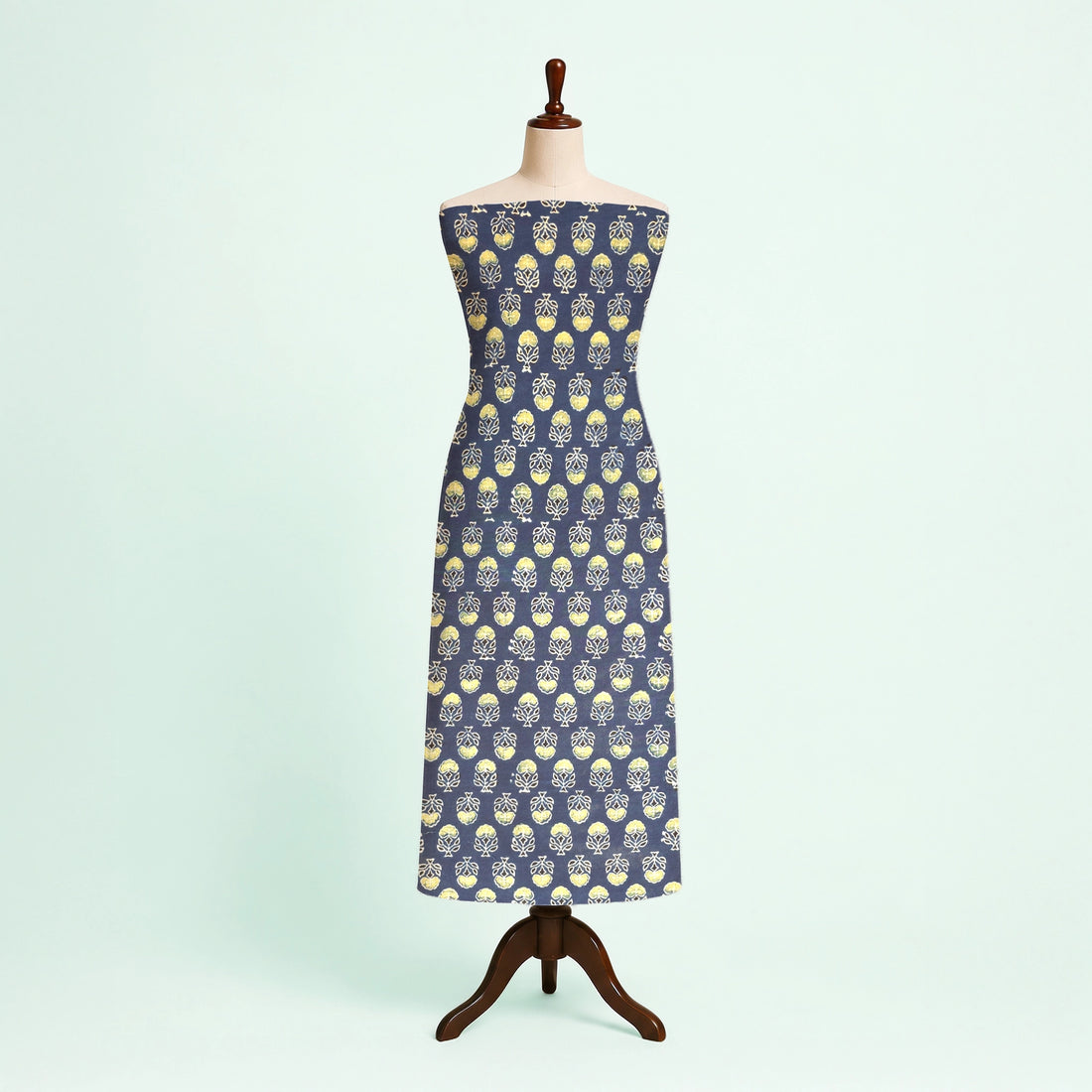 Indigo Buti Natural Dyed Ajrakh Hand Block Print Cotton Fabric