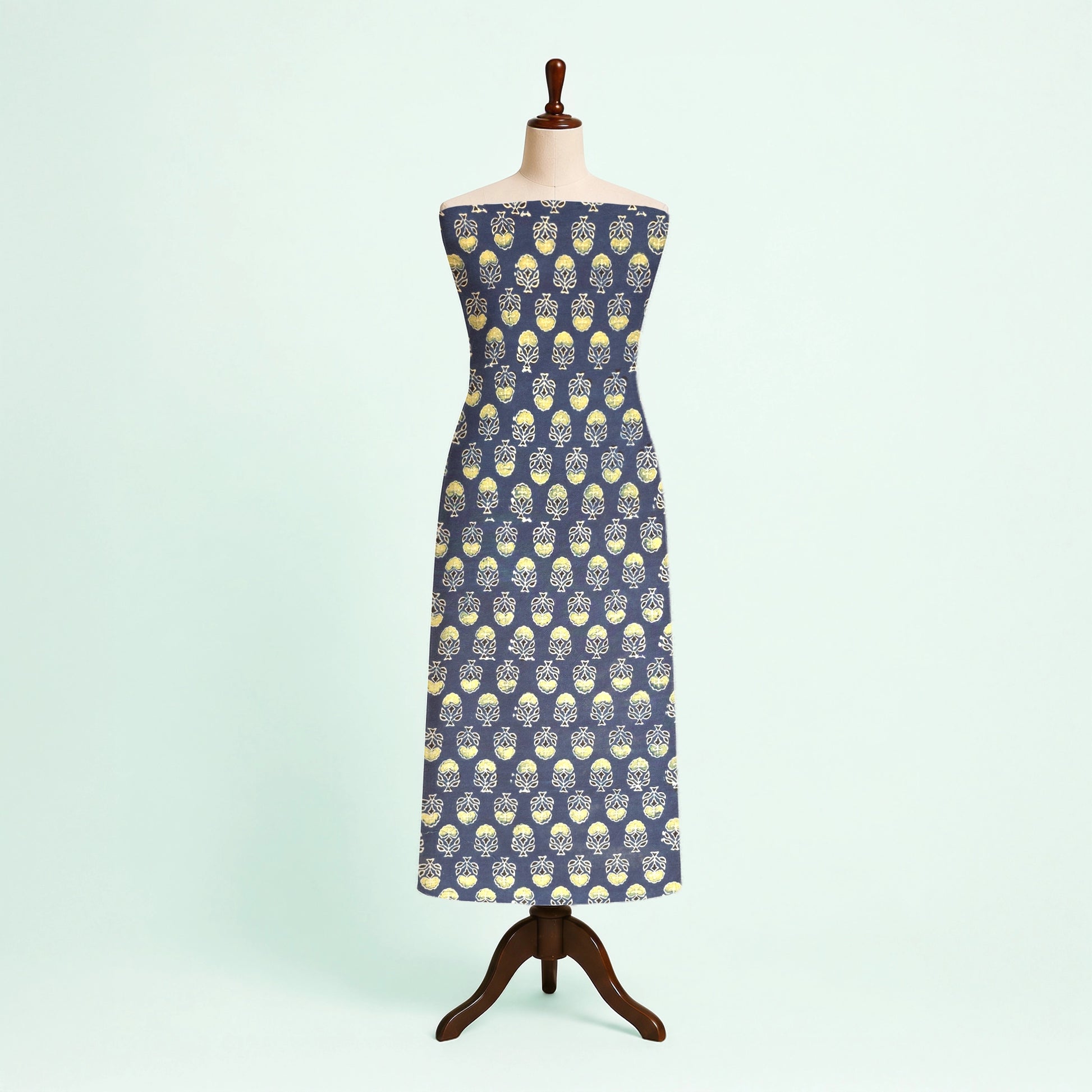 Indigo Buti Natural Dyed Ajrakh Hand Block Print Cotton Fabric