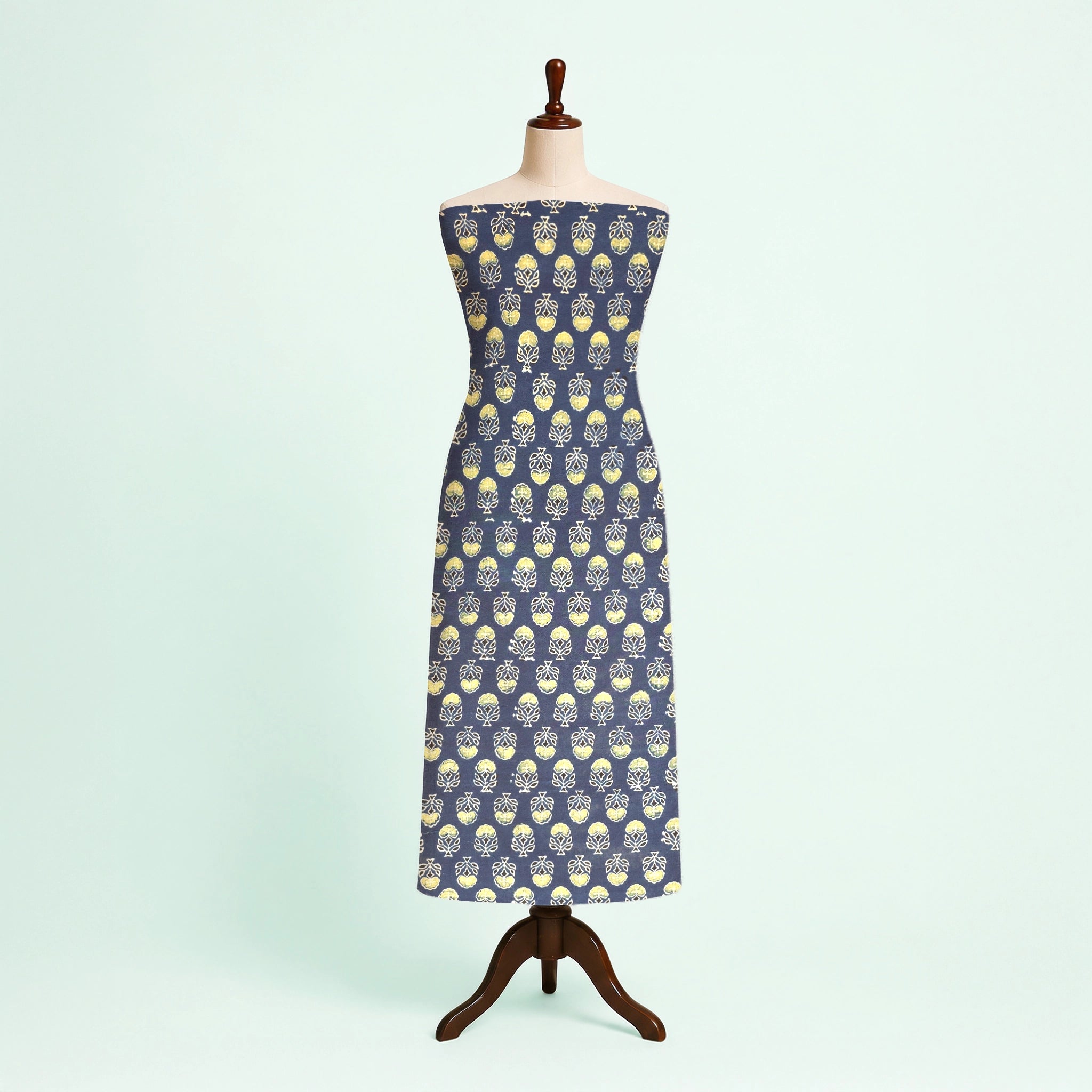 Indigo Buti Natural Dyed Ajrakh Hand Block Print Cotton Fabric