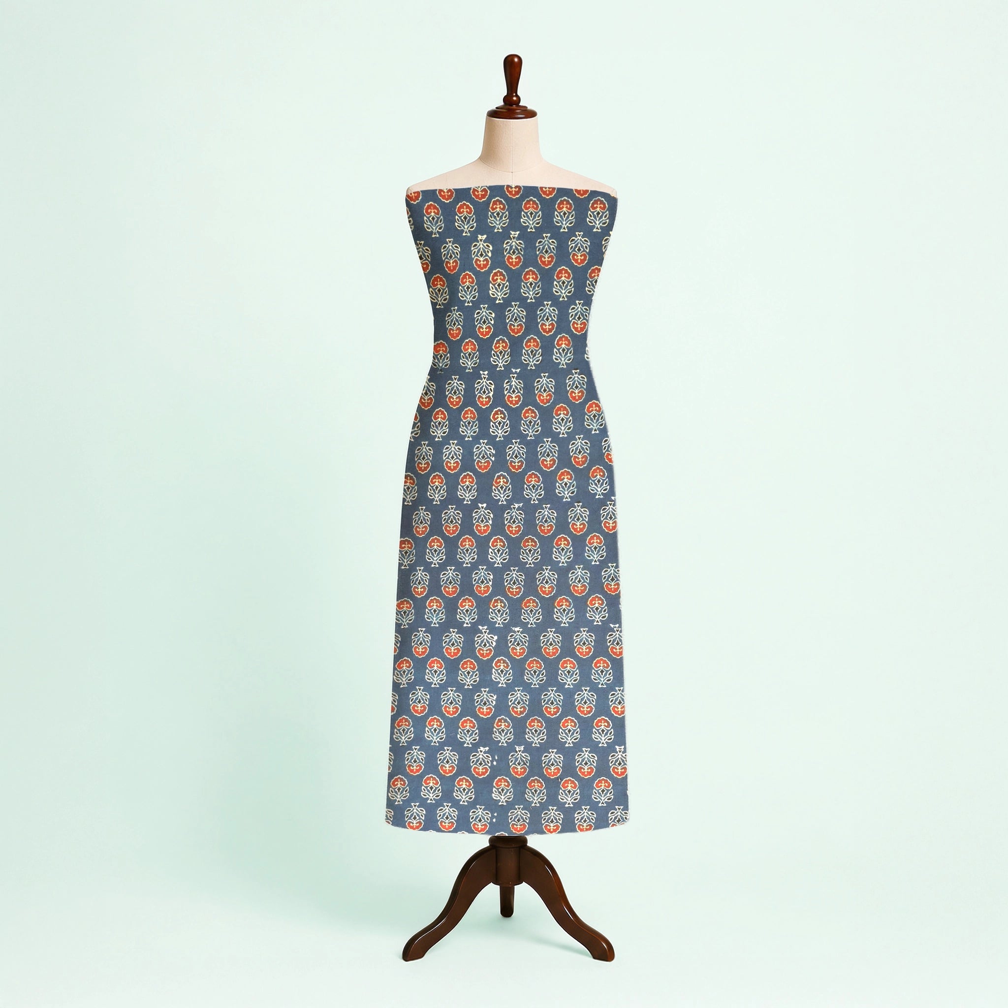 Indigo Buti Natural Dyed Ajrakh Hand Block Print Cotton Fabric