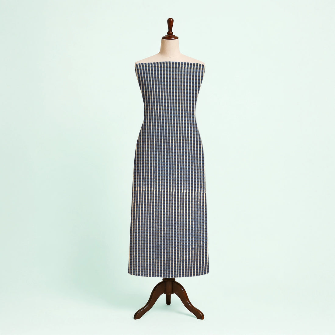Indigo Checks Natural Dyed Ajrakh Hand Block Print Cotton Fabric
