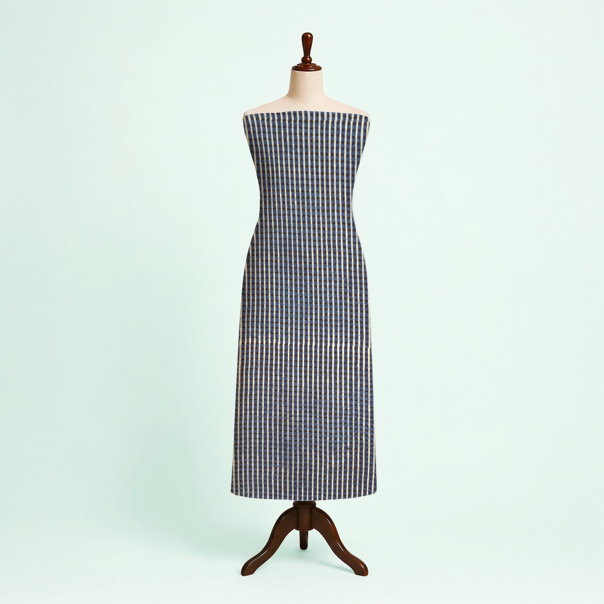 Indigo Checks Natural Dyed Ajrakh Hand Block Print Cotton Fabric