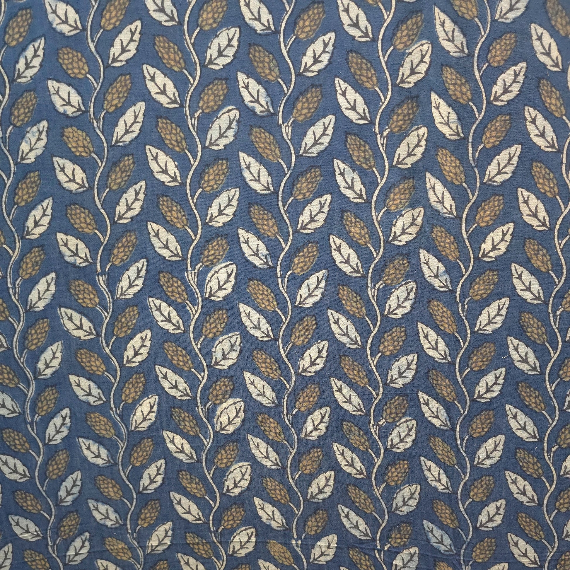 Indigo Floral Natural Dyed Ajrakh Hand Block Print Pure Handloom Organic Cotton Fabric