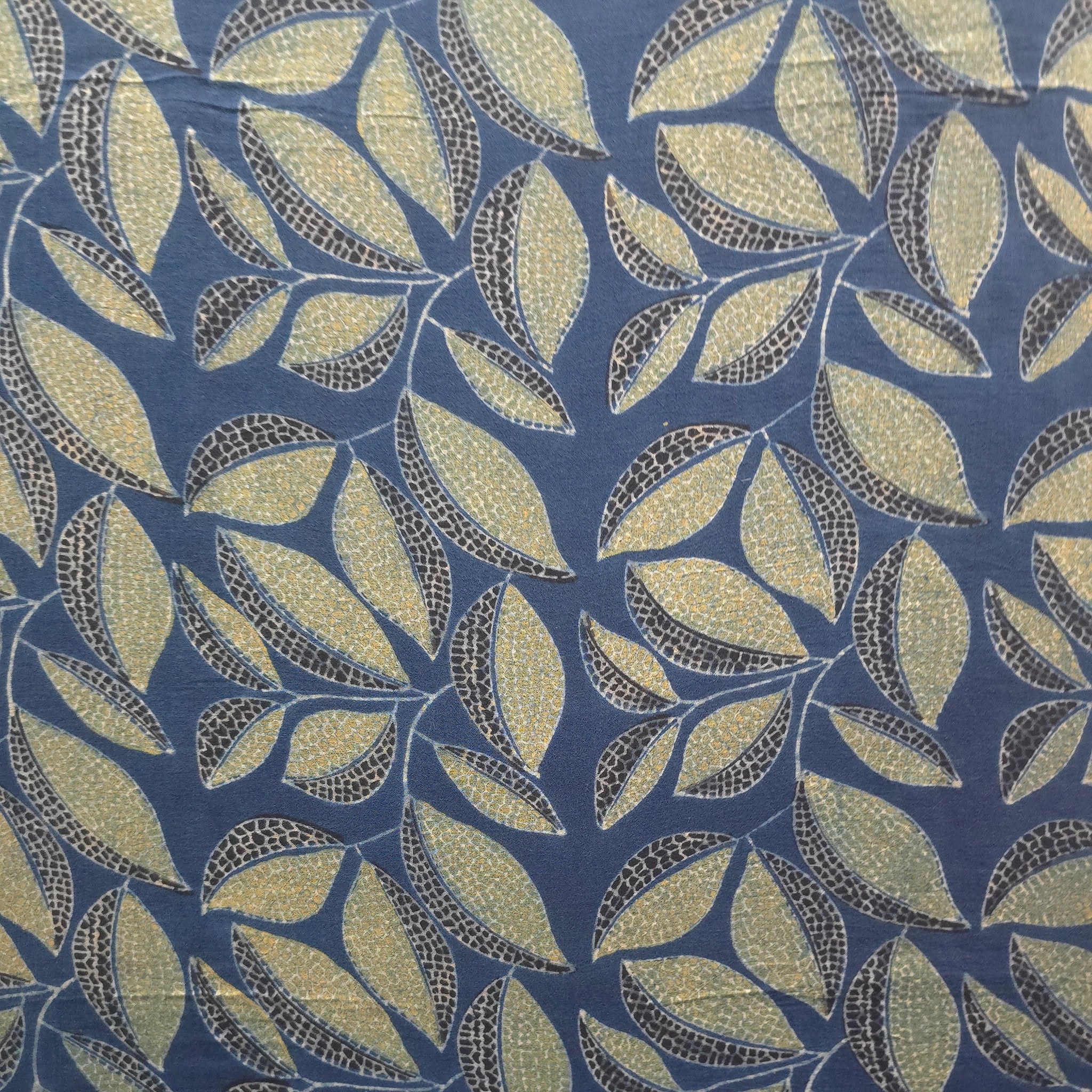 Indigo Floral Natural Dyed Ajrakh Hand Block Print Malmal Fabric