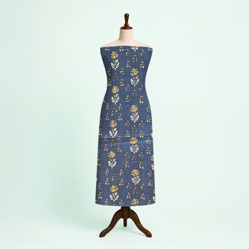 Indigo Floral Buti Natural Dyed Ajrakh Hand Block Print Cotton Fabric