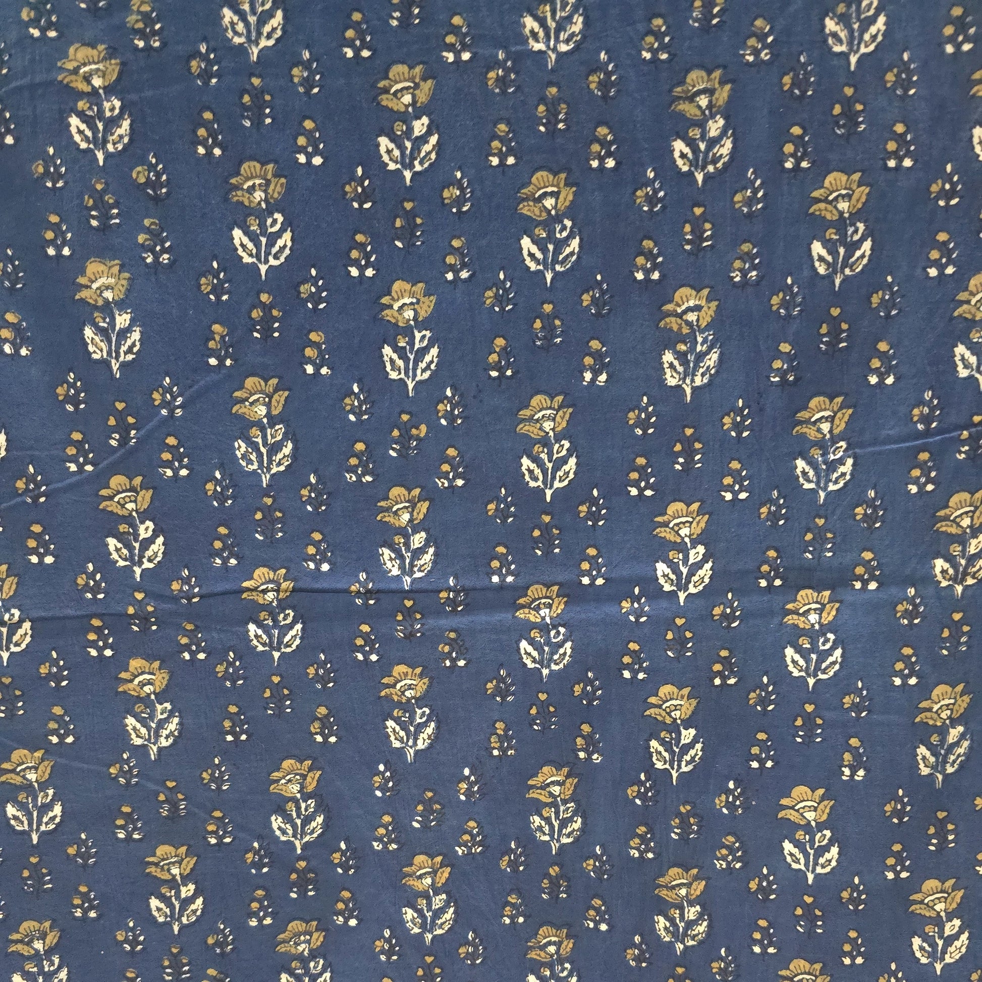 Indigo Floral Buti Natural Dyed Ajrakh Hand Block Print Cotton Fabric