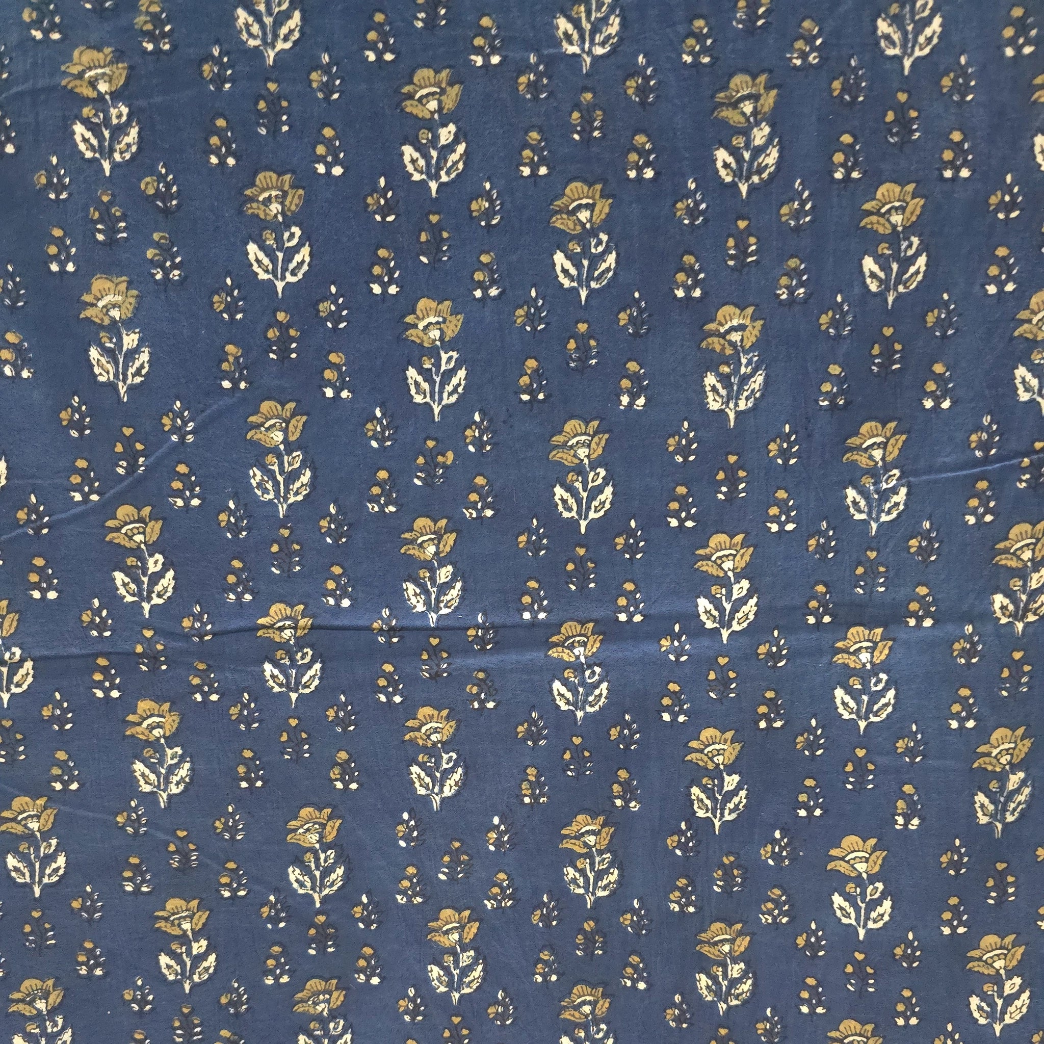 Indigo Floral Buti Natural Dyed Ajrakh Hand Block Print Cotton Fabric
