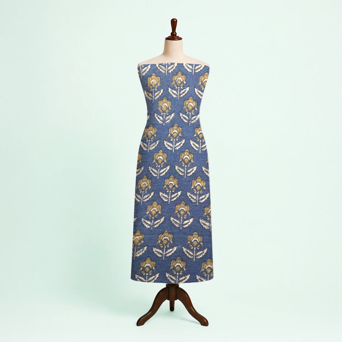 Indigo Flower Buti Natural Dyed Ajrakh Hand Block Print Lilen Fabric