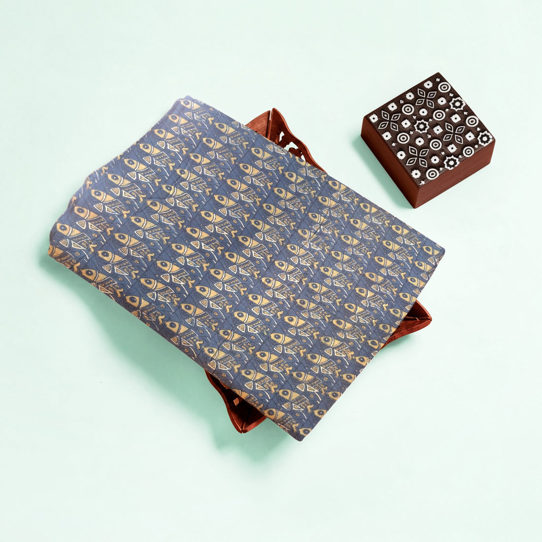 Indigo Geometric Natural Dyed Ajrakh Hand Block Print Pure Handloom Organic Cotton Fabric