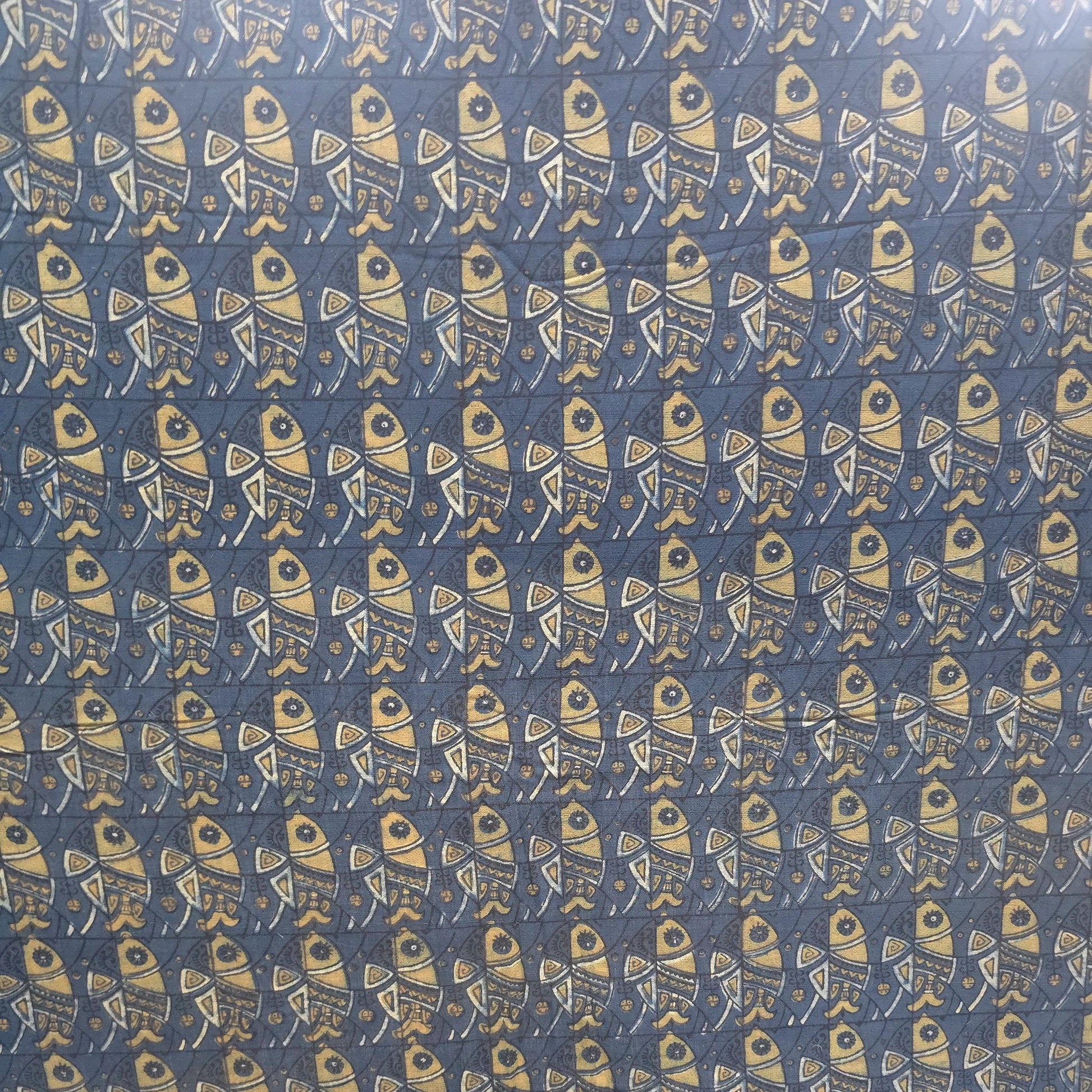 Indigo Geometric Natural Dyed Ajrakh Hand Block Print Pure Handloom Organic Cotton Fabric