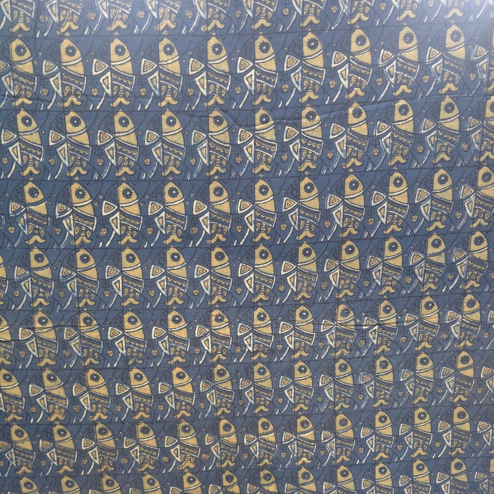 Indigo Geometric Natural Dyed Ajrakh Hand Block Print Pure Handloom Organic Cotton Fabric