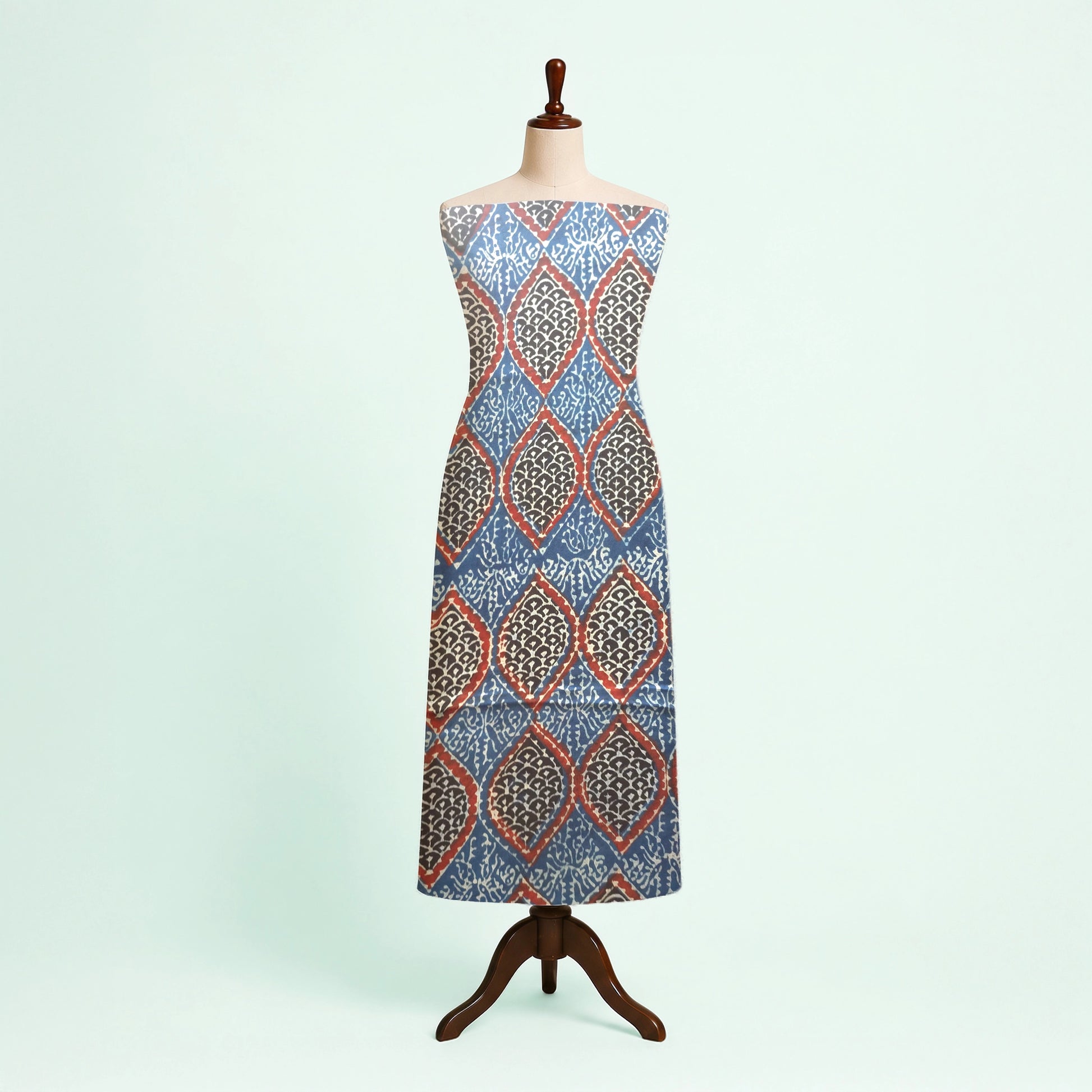 Indigo Geometric Natural Dyed Ajrakh Hand Block Print Modal Fabric